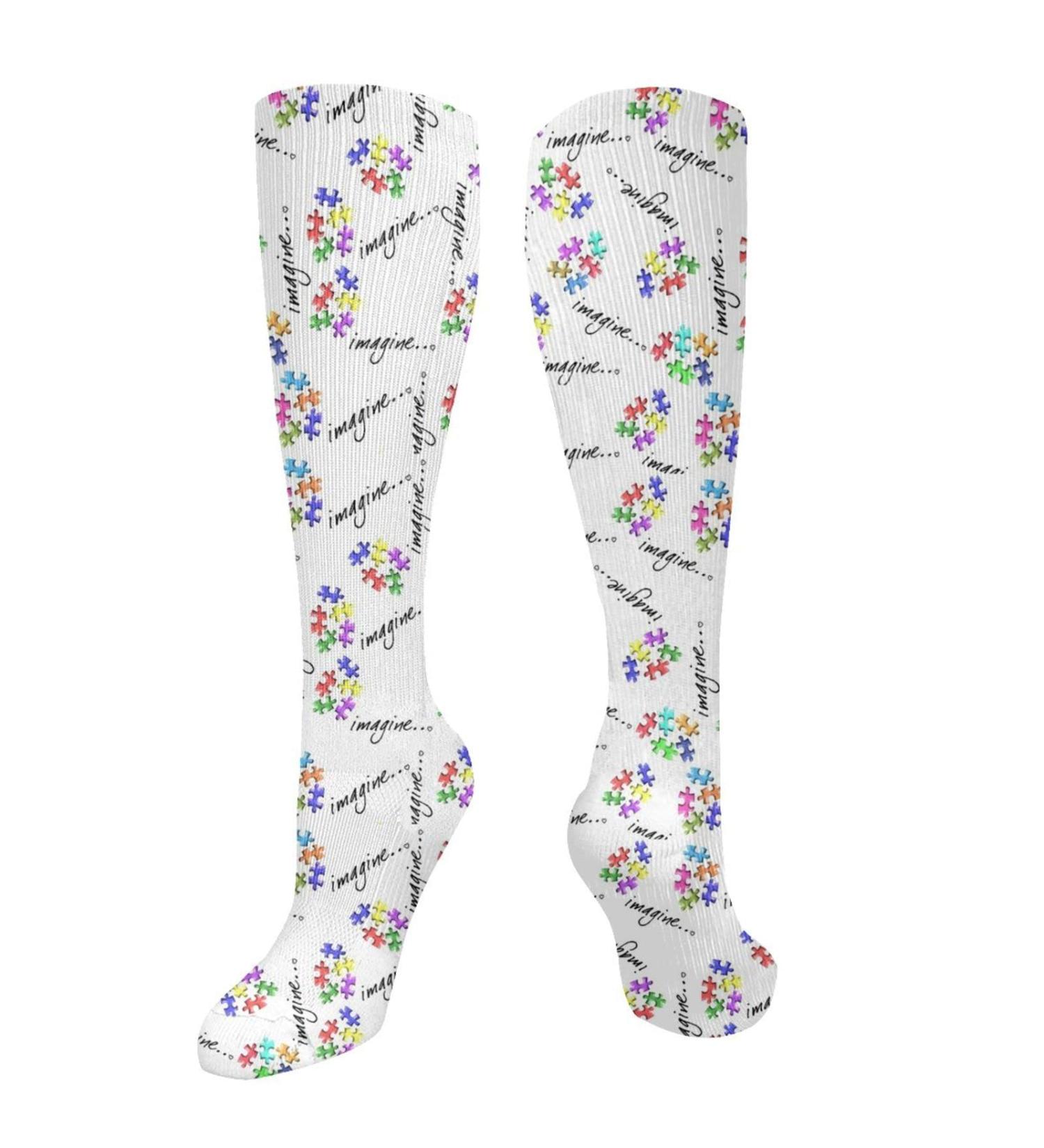 Autism Awareness Puzzle Pieces Compression Socks for Men & Women - 15-20 mmHg Circulation Support for Running & Cycling - Buy Online on GoSupps.com