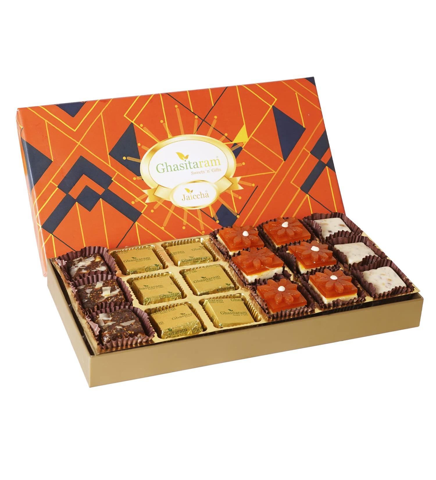 Ghasitaram Gifts Jaiccha Assorted Bites in Designer Box 18pcs |Gift for Diwali Gifts Bhaidooj Gifts| 18 pcs - Buy Online on GoSupps.com