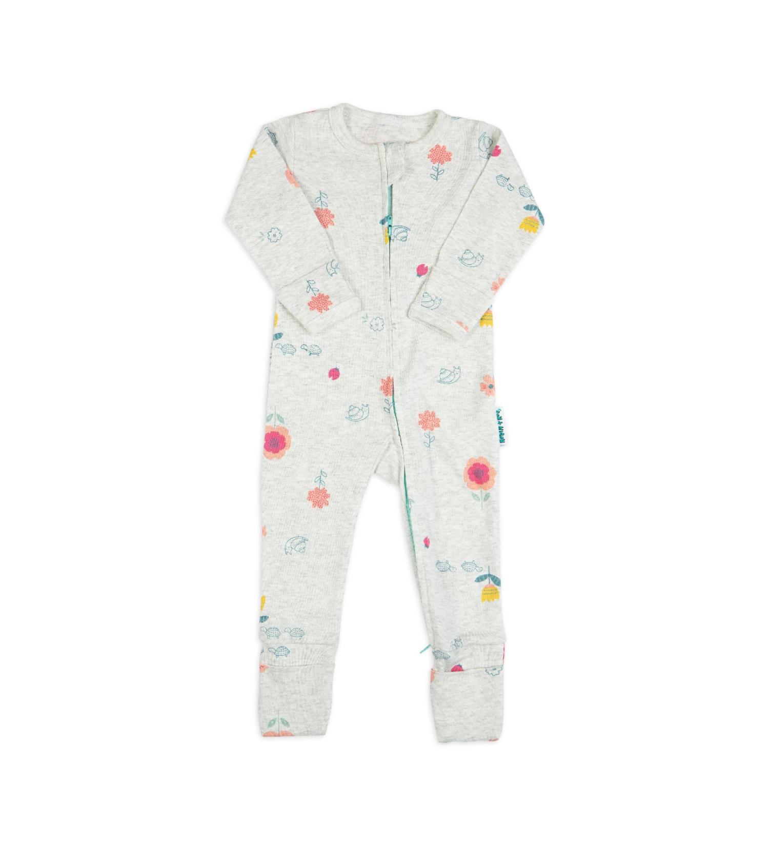 100% Cotton Two-Way Zipper Baby Sleepsuit Unisex Onesie Romper | Double Zip Footless with Fold Over Cuffs | 6-12 Months Flower Design - Buy Online on GoSupps.com