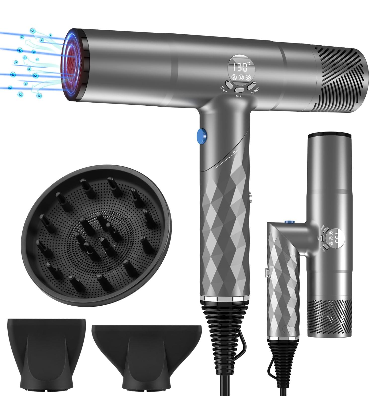 Ionic High Speed Hair Dryer with Diffuser - Foldable Blow Dryer for Women | Display Monitor | Buy Internationally - Buy Online on GoSupps.com