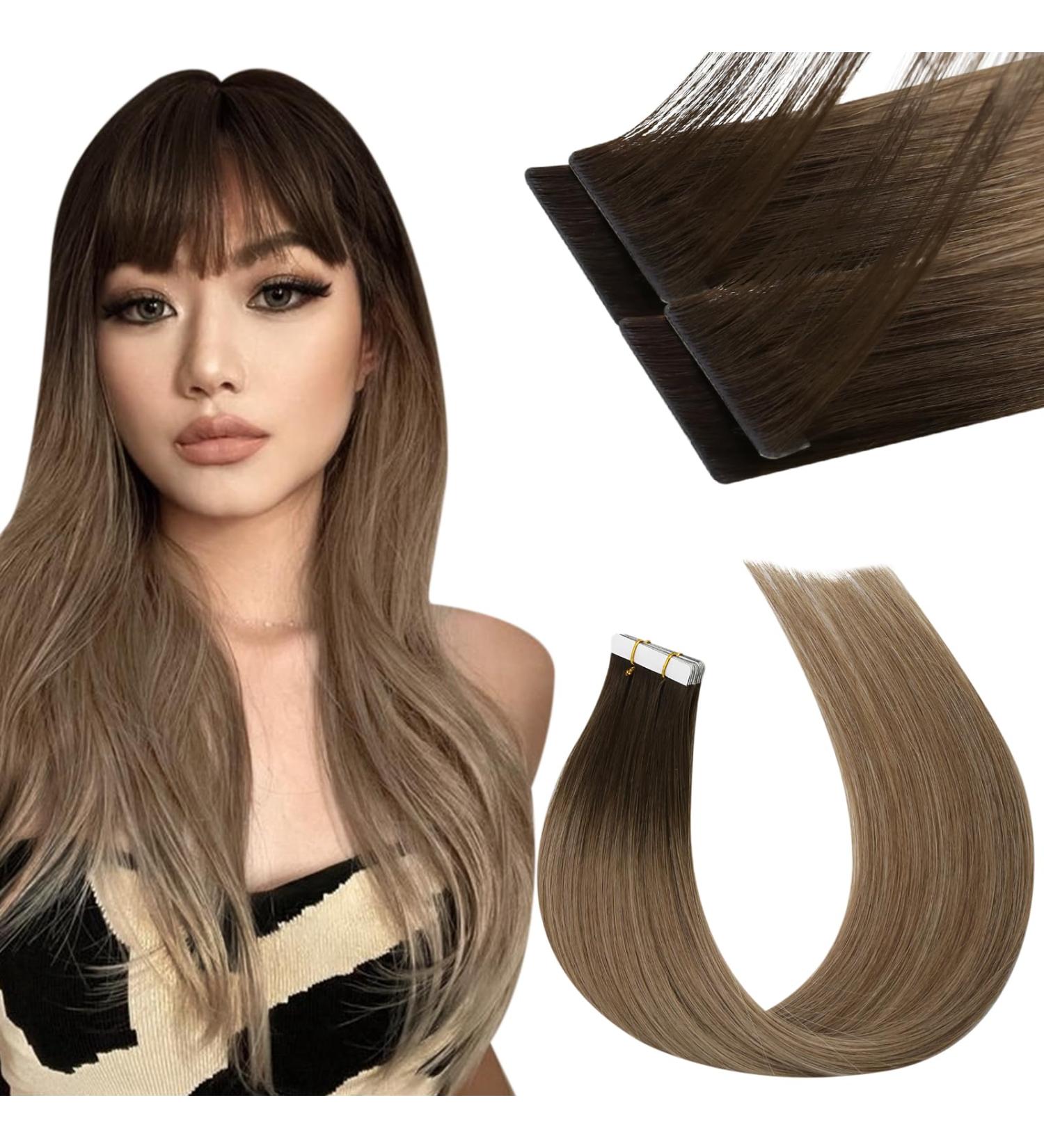 Moresoo Invisible Tape Extensions - Real Hair 45cm Dark Brown to Blonde - 5 Pieces | Premium Quality #2/DXB/18 - Buy Online on GoSupps.com