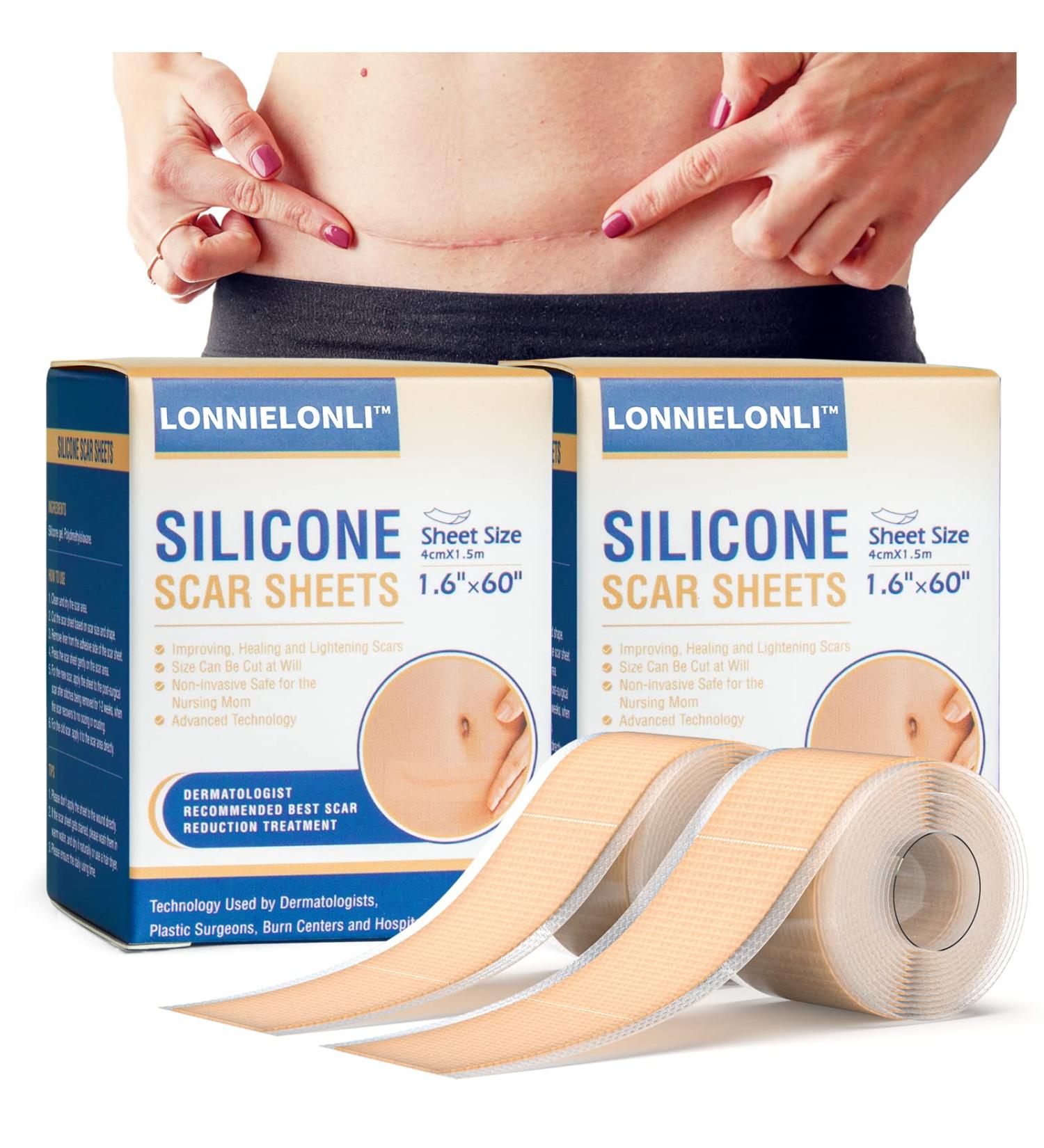 LONNIELONLI Silicone Scar Sheets - 2 Pack 1.6x60 Roll - Reusable Professional Scar Removal Tape for C-Section, Surgery, Burn, Keloid, Acne - Buy Online on GoSupps.com