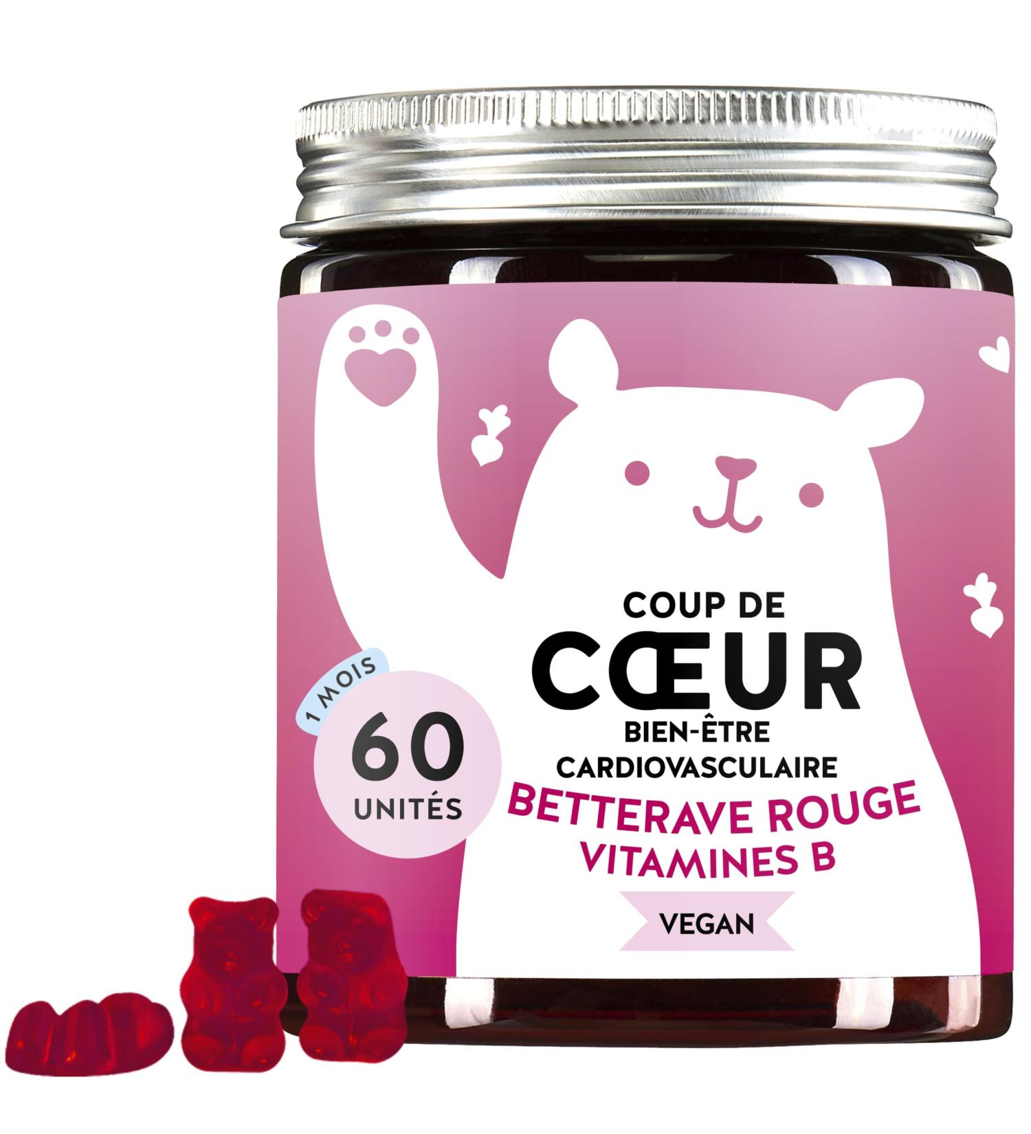 Beetroot Gummies - For Energy & Heart Health - With 200mg Beetroot Extract - Vitamin B12 B3 B1 & Q10 - 60 Units Vegan - Sugar Free - Bears with Benefits - Buy Online on GoSupps.com