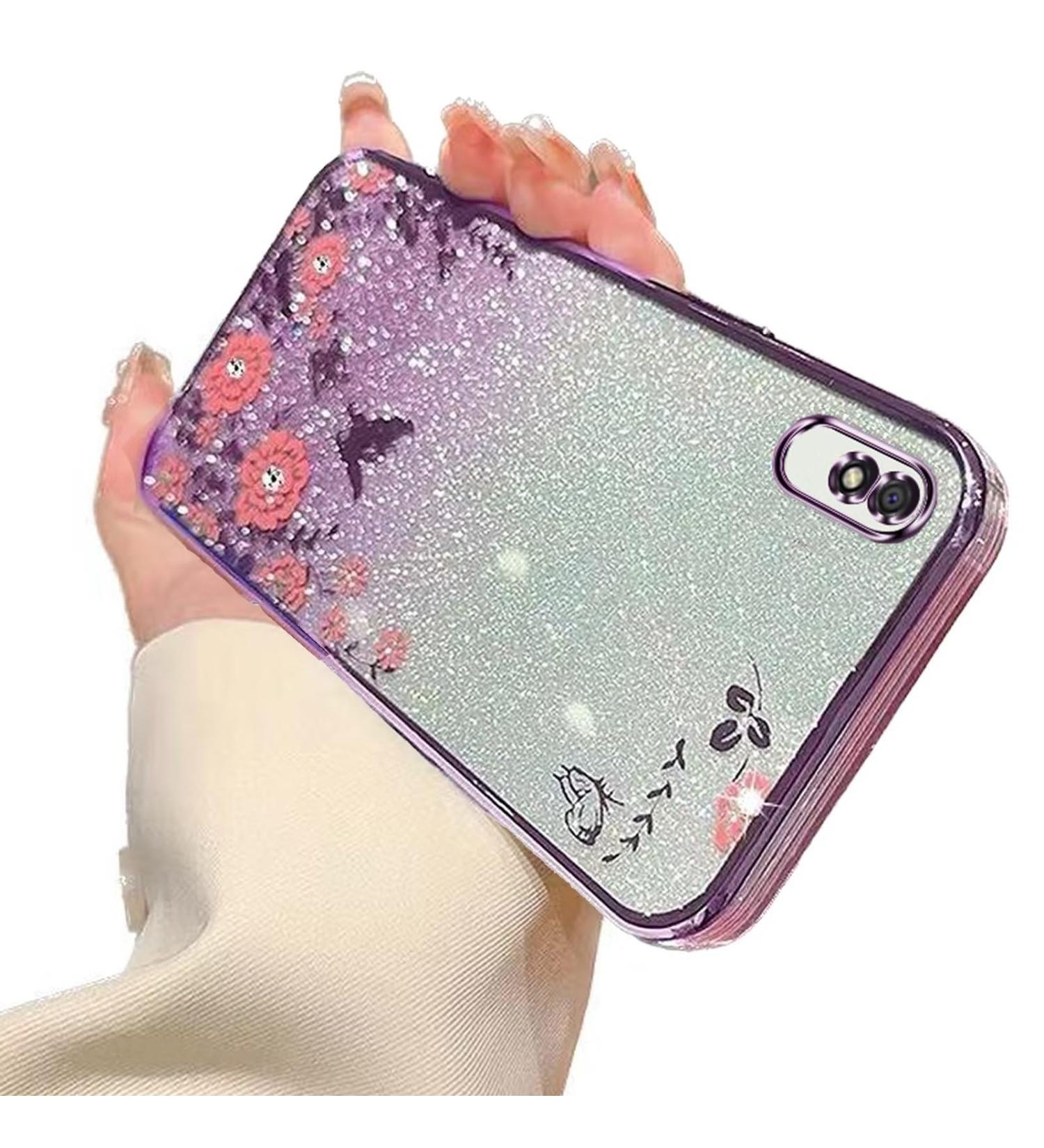 Tivenfezk Glitter Diamond Case for Xiaomi Redmi 9A - Sparkle Flower Butterfly Soft Silicone Cover - Purple Protective Etui - Buy Online on GoSupps.com