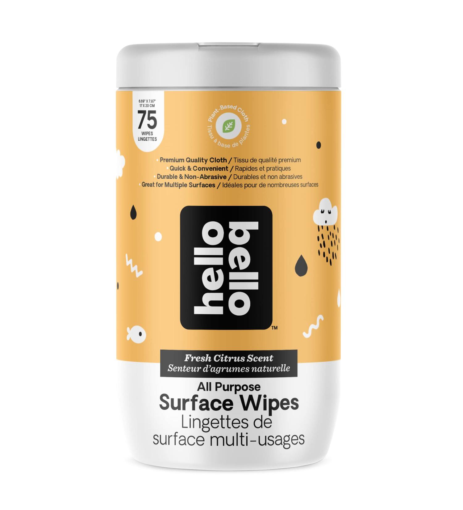 Hello Bello Surface Wipes - 75 Count (1 Pack) | Plant Based Cloth Wipes | Fresh Citrus Scent | Multipurpose Cleaning Solution - Buy Online on GoSupps.com