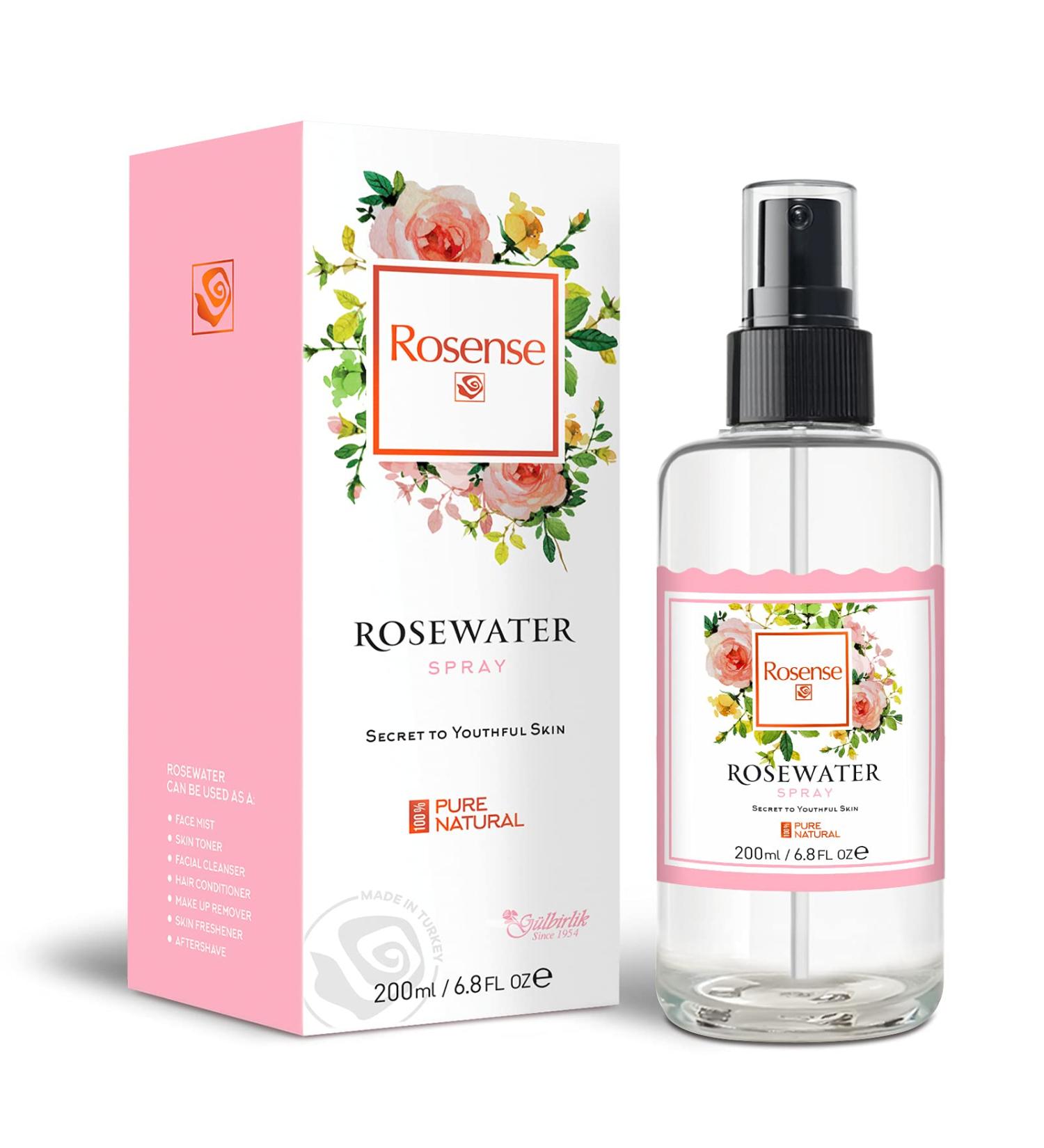 Rosense Glass Bottle Rosewater Hydrating Facial Toner 6.8 Oz - Refreshing Rose Water Face Mist - Buy Online on GoSupps.com
