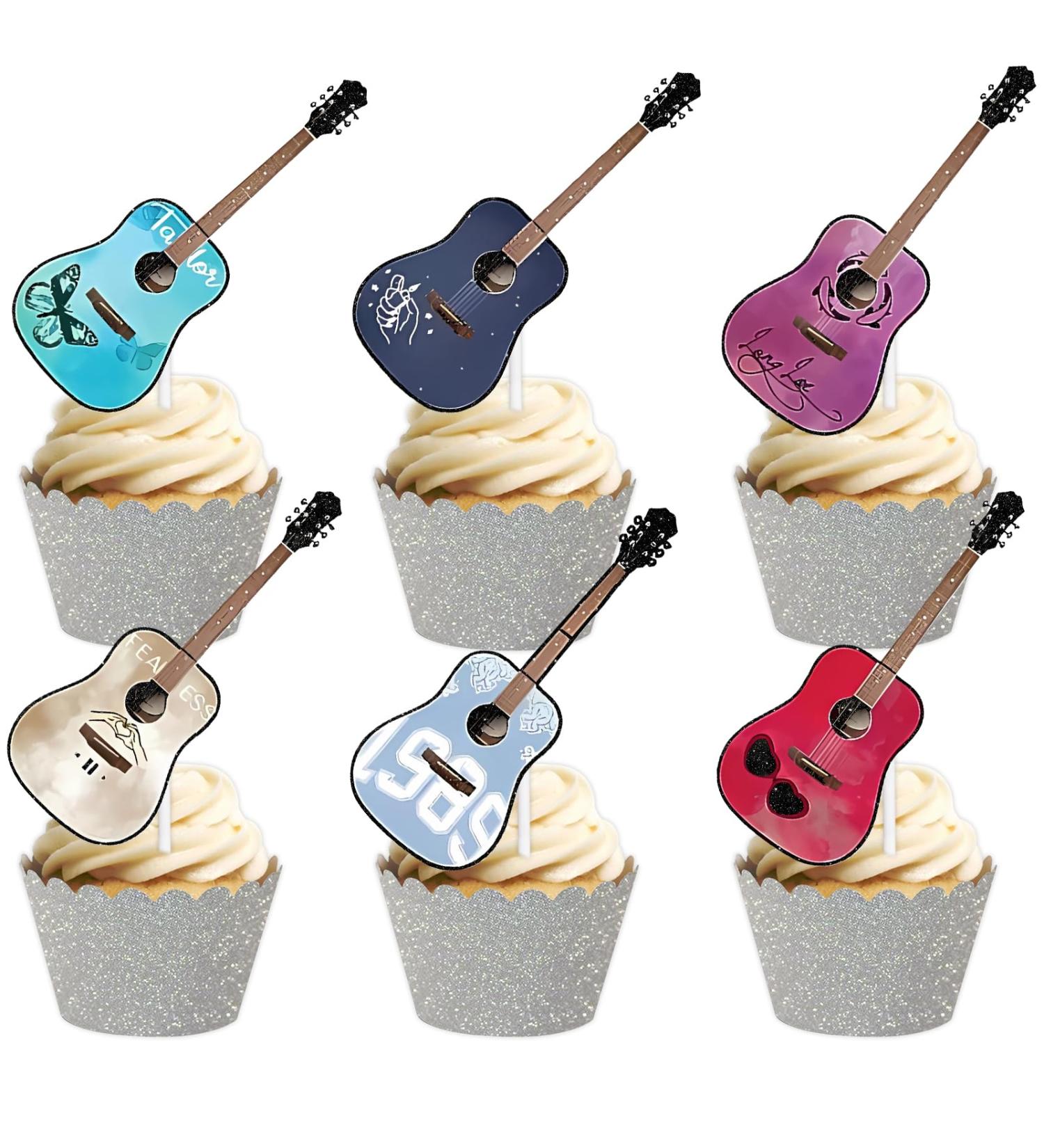 18pcs Glitter Dessert Cupcake Topper Cheer to Worldwide Popular Female Singer Guitar Theme Decor Pick for Fan Men Women Happy Birthday Party Decorations Supplies - Buy Online on GoSupps.com