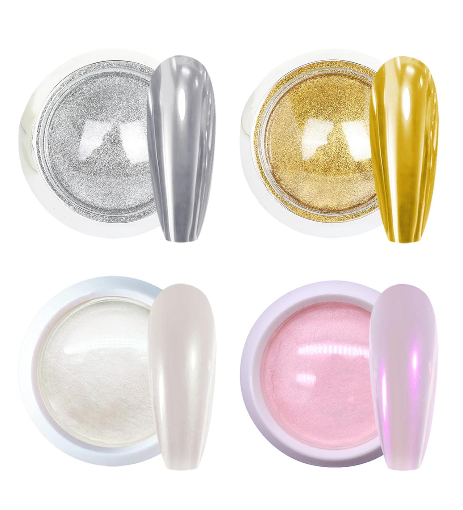 Poudre Chrome Ongle 4 Couleur Chrome Ongles Nail Art - Or Argent Blanc Perle Rose Aurore Effet Miroir M Tallique Poudre Pigment Ongle Pour Deco Ongle Nail Art 4 couleurs - Buy Online on GoSupps.com