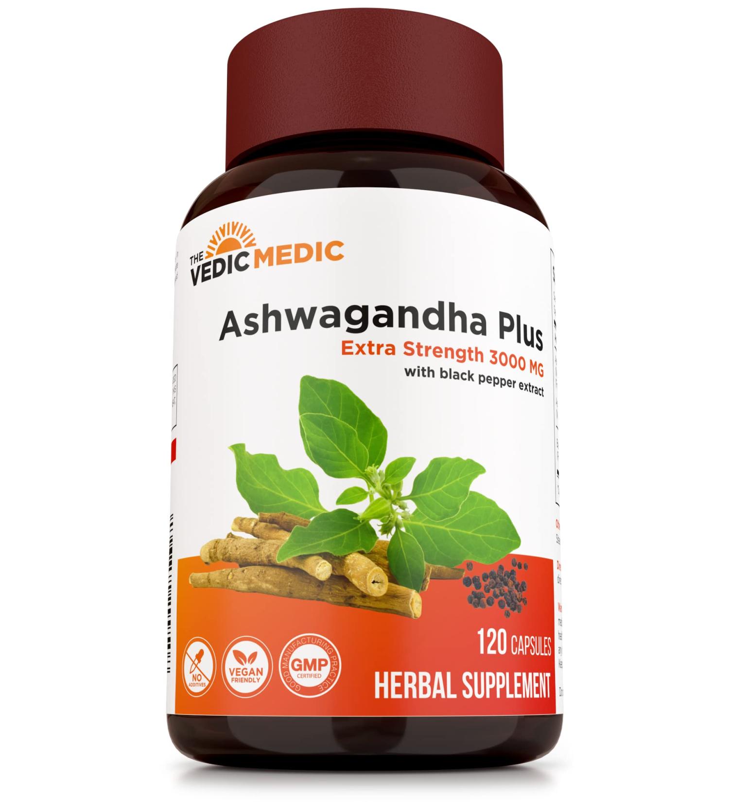 Organic Ashwagandha Capsules 3000mg with Black Pepper Extract - GMP Certified - 120 ct - Natural Supplement - Buy Online on GoSupps.com