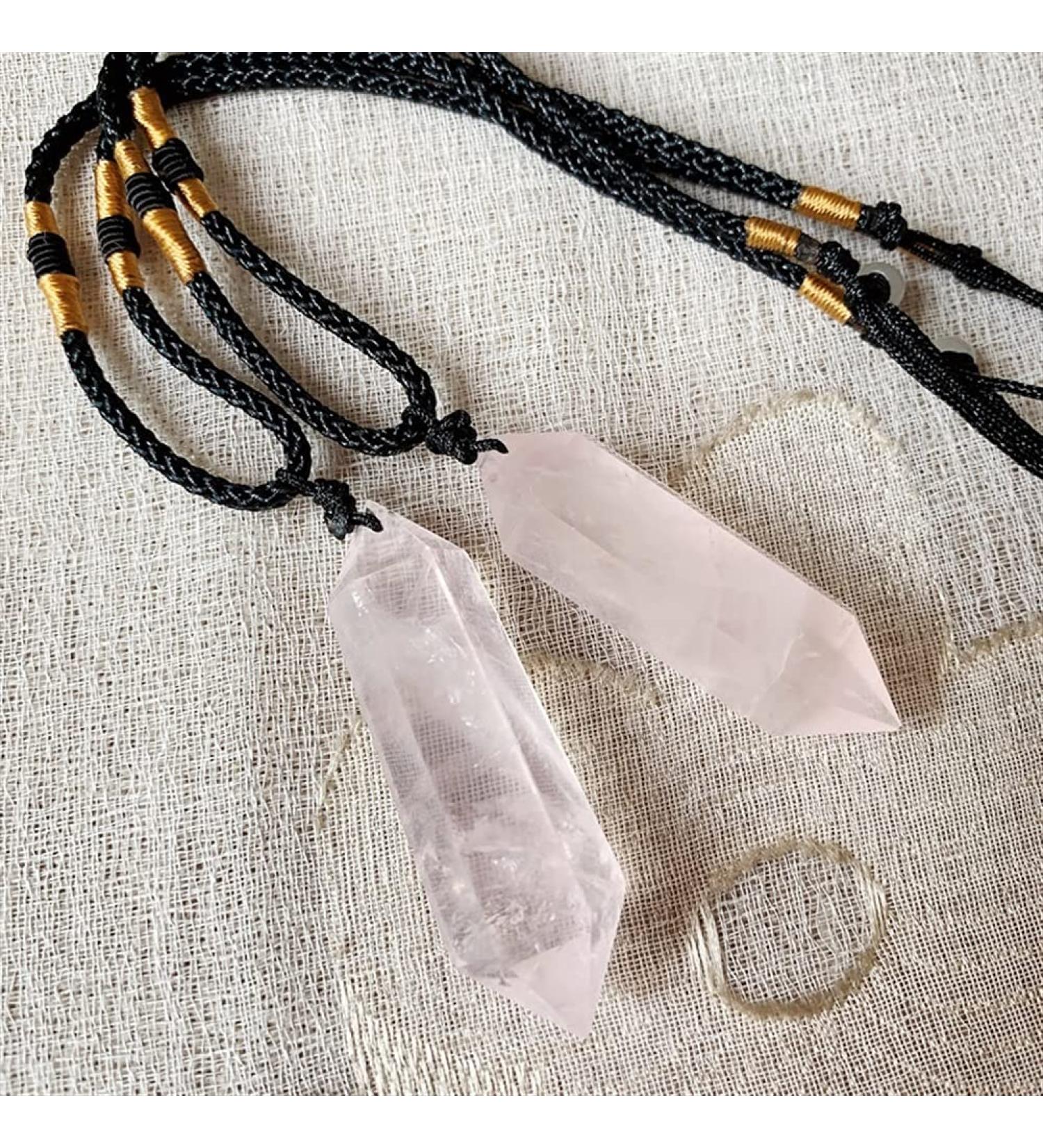 Crystal Reiki Hexagonal Pendulum Stone Crystal Quartz Necklace Amulet Natural Rose Crystal Quartz Pendant Necklaces for Women - Buy Online on GoSupps.com