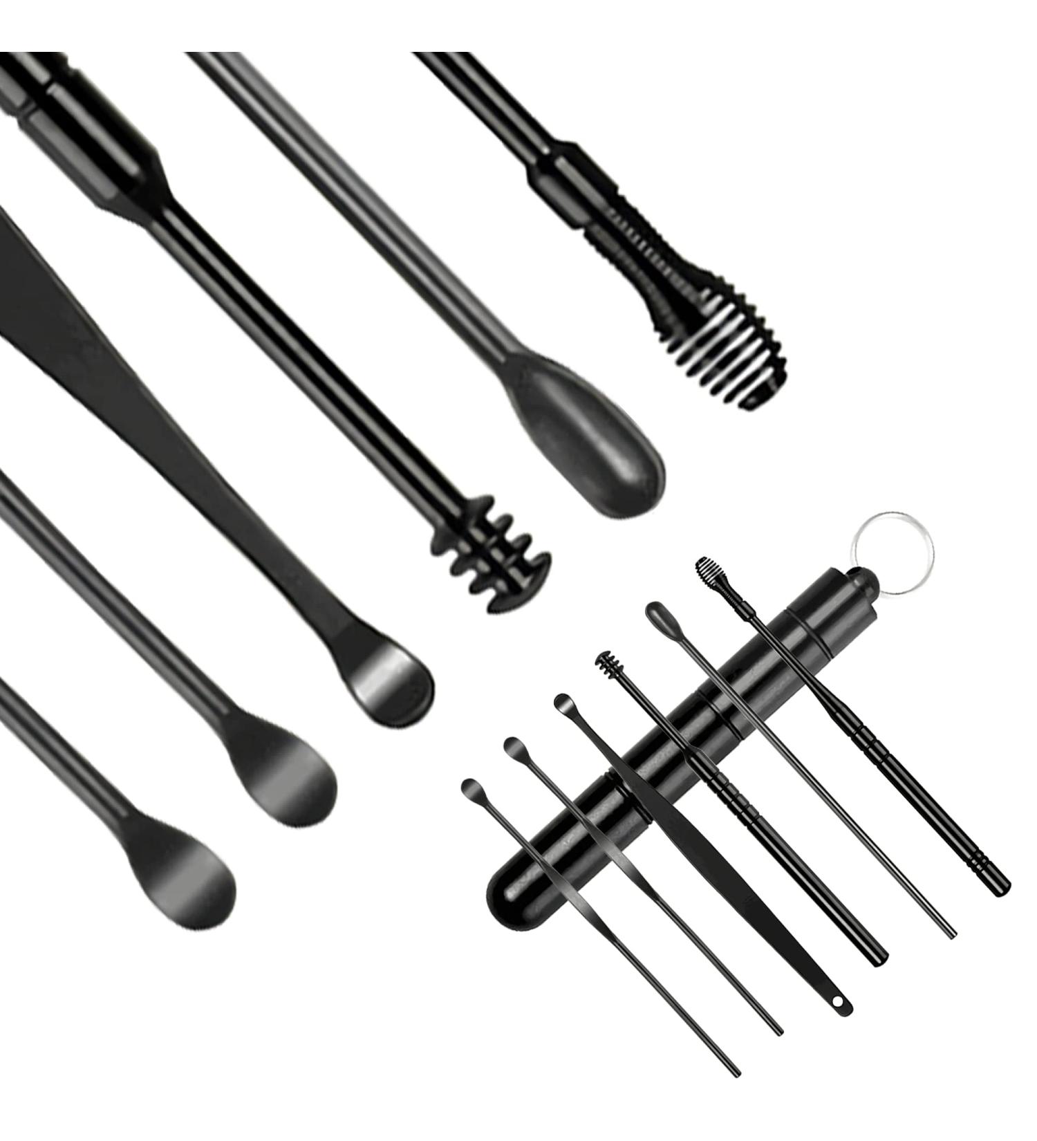 6 Pcs Portable Stainless Steel Earwax Removal Kit with 360 Massage Ear Pick - Black Keychain Ear Spoon in Sealed Storage Box - Spiral Ear Curette Included - Buy Online on GoSupps.com