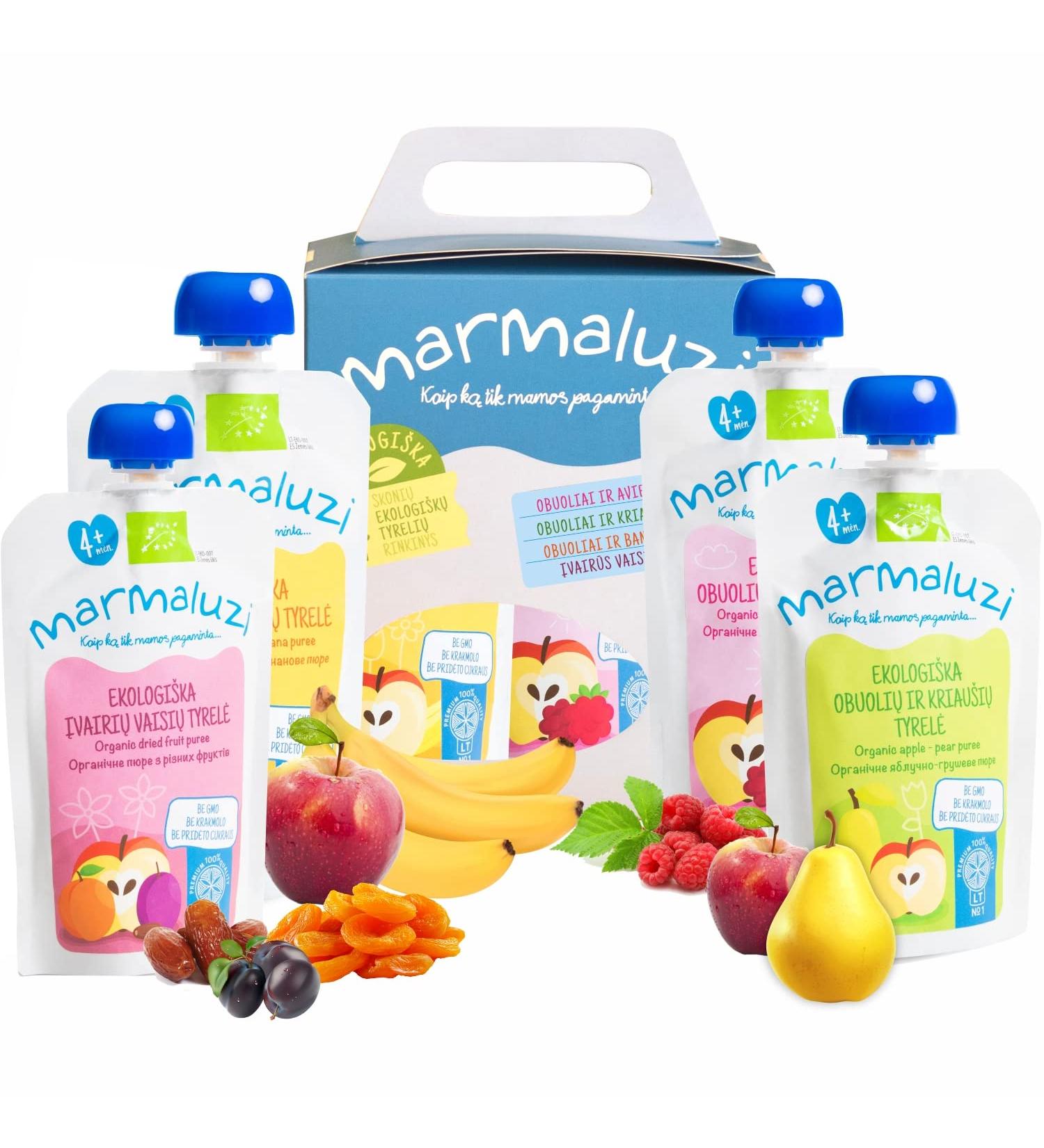 Organic Quetschies by Marmaluzi - Premium No Sugar Fruit Puree Gift Set for Babies 6 Months+ - 4 Pack (4 x 90g) - Buy Online on GoSupps.com