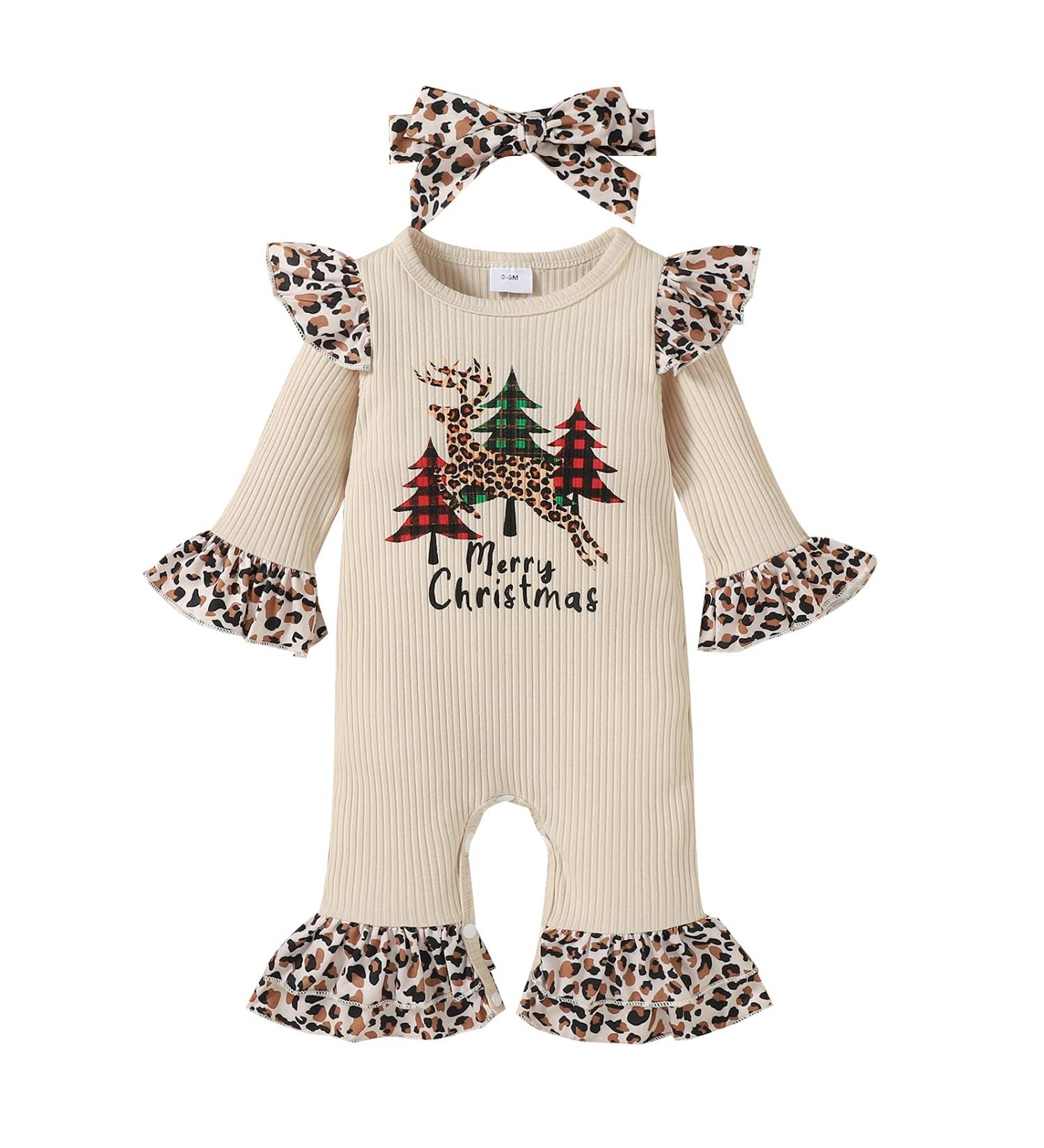 Loalirando Baby Christmas Romper Jumpsuit 9-12 Months - My First Xmas Outfit - Beige Tree Design - Buy Online on GoSupps.com