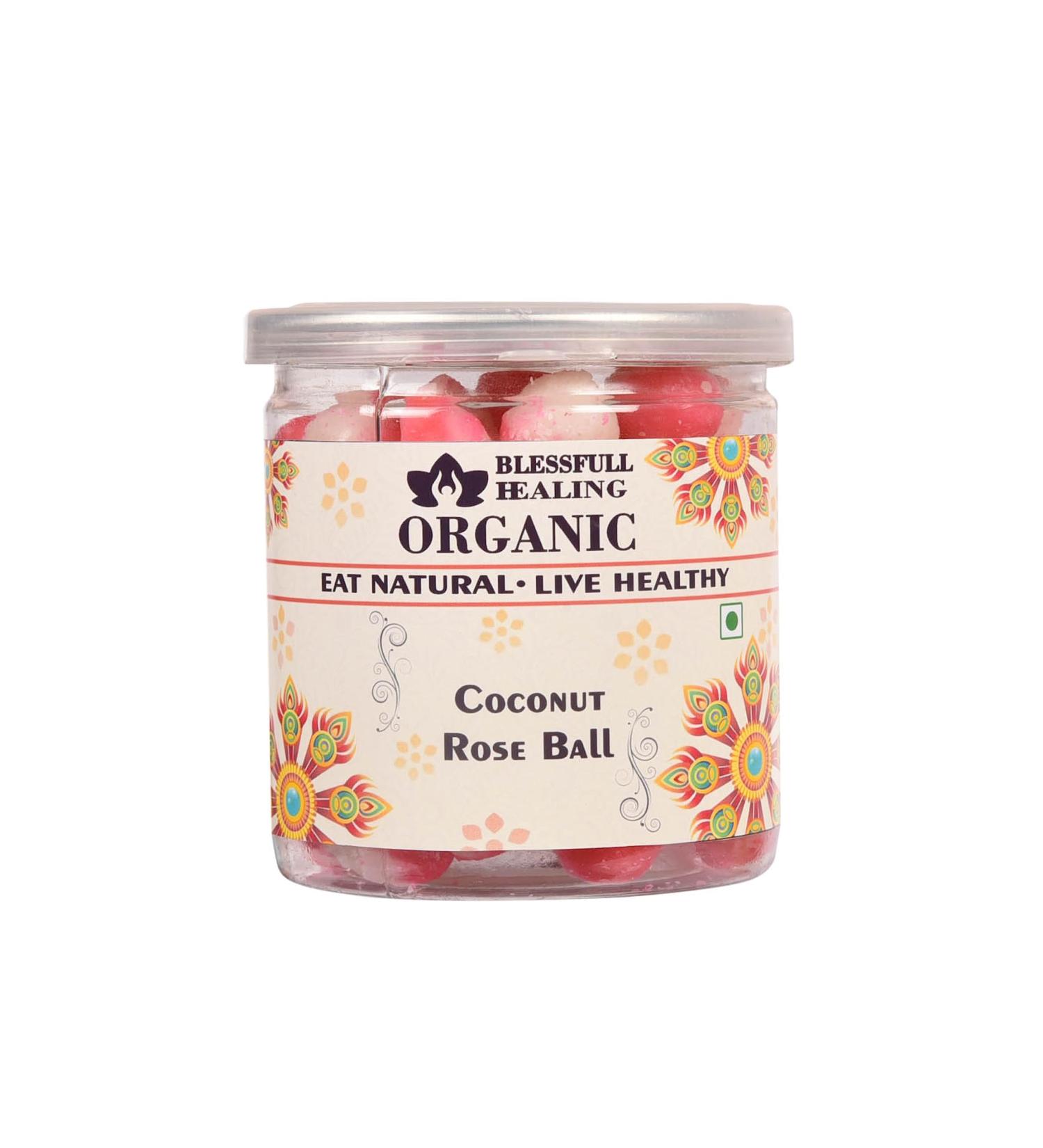 Blessfull Healing Organic Coconut Rose Ball 300 Gram Airtight Container (Packing May Vary)