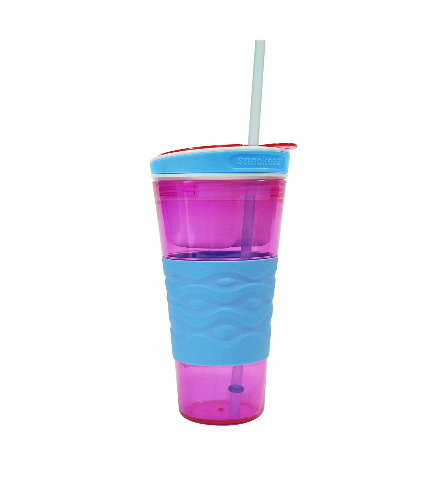 Snackeez Large Travel Snack Cup with Straw - Pink - Pack of 1 - Buy Online on GoSupps.com