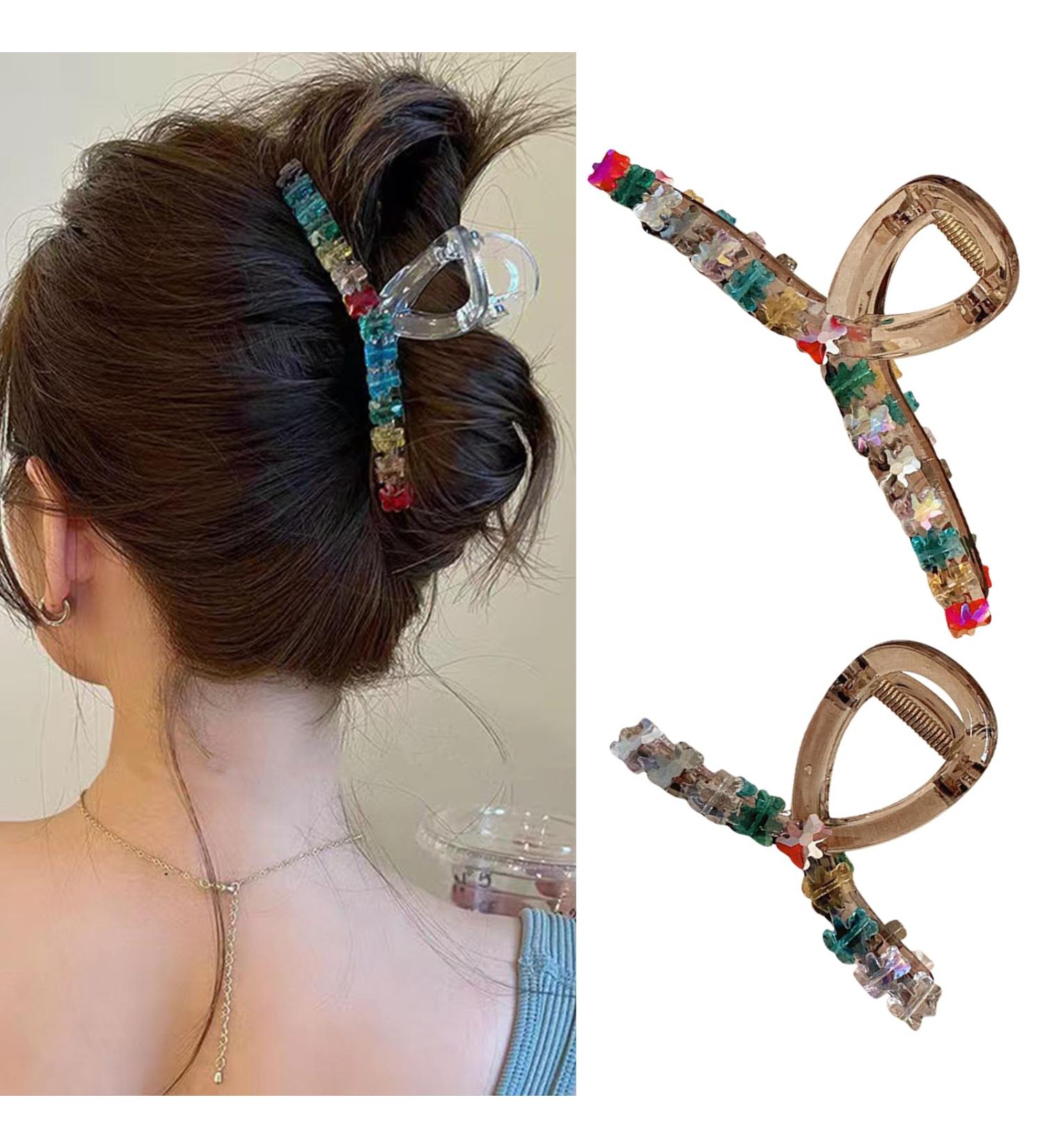 Souarts Butterfly Flowers Hair Clip - Thick Non-Slip Metal Hair Clips for Girls & Women | Colorful Bear Acrylic Set of 2 - Stylish Hair Claw Accessories - Buy Online on GoSupps.com