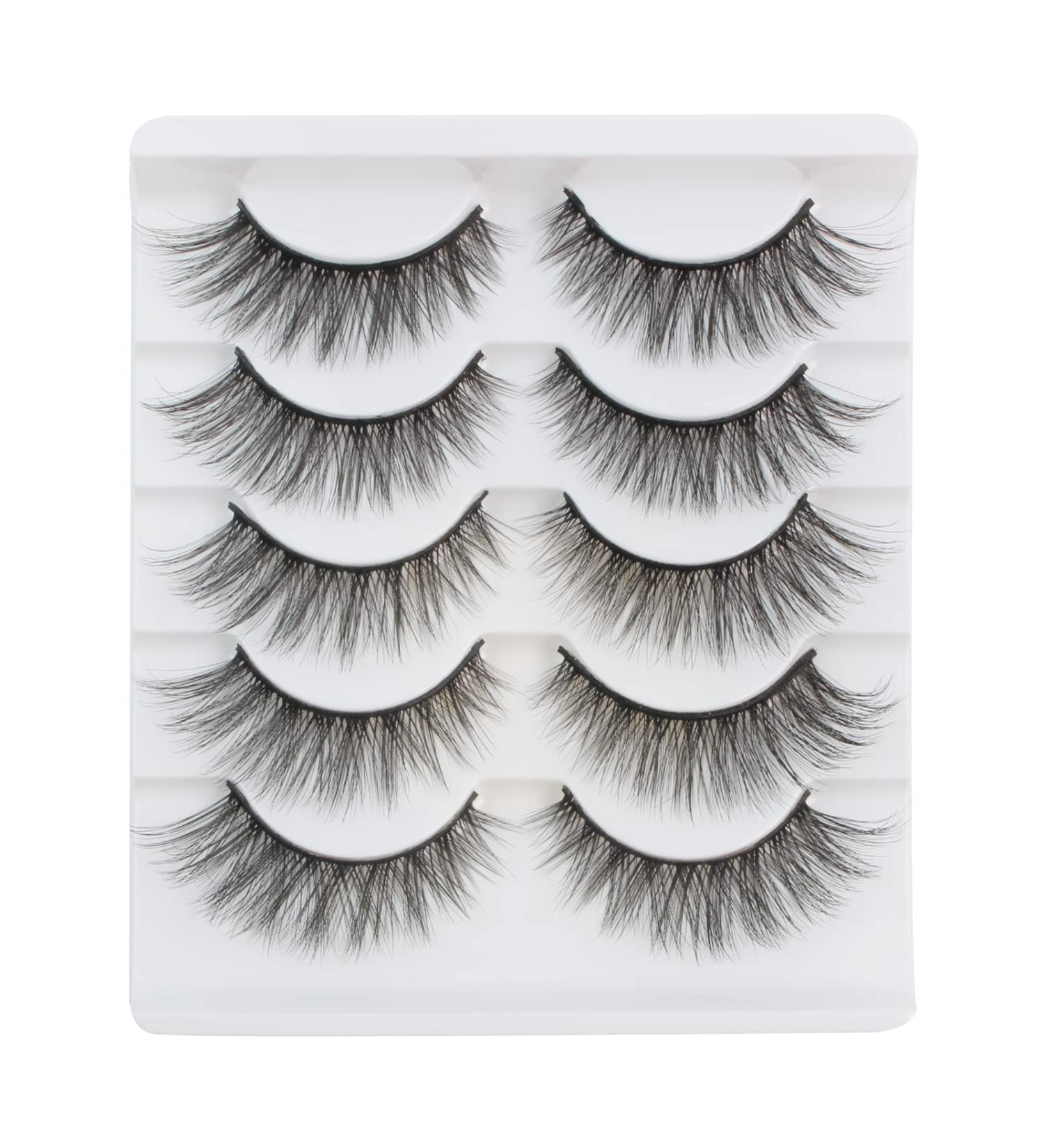 Buy Cat Eye 3D Faux Mink Eyelashes - 5 Pairs of Soft Fluffy Reusable Strip Lashes | Naturally Stunning | Nerwimzen by Glowing Win - Buy Online on GoSupps.com