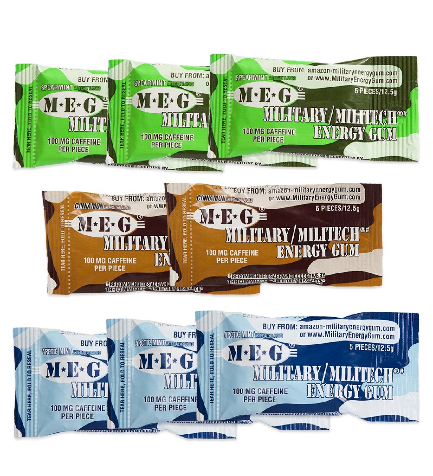 MEG Military Energy Gum - 100mg Caffeine Boost Energy & Performance | Arctic Mint Spearmint Cinnamon | 8 Packs (40 Count - Buy Online on GoSupps.com