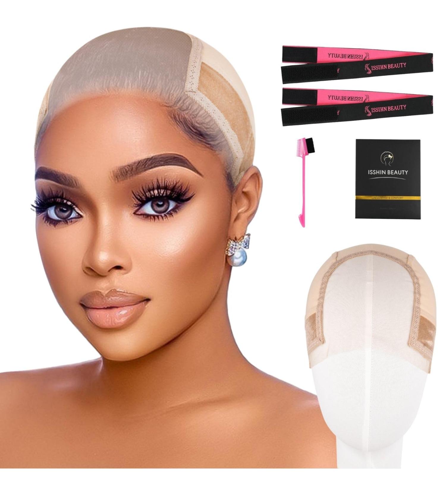 Lace Wig Grip Cap for Women - 4x5 Transparent Swiss Lace Non-Slip Wig Gripper Light Brown Stocking Dome Cap with Built-In Elastic Headband - Buy Online on GoSupps.com