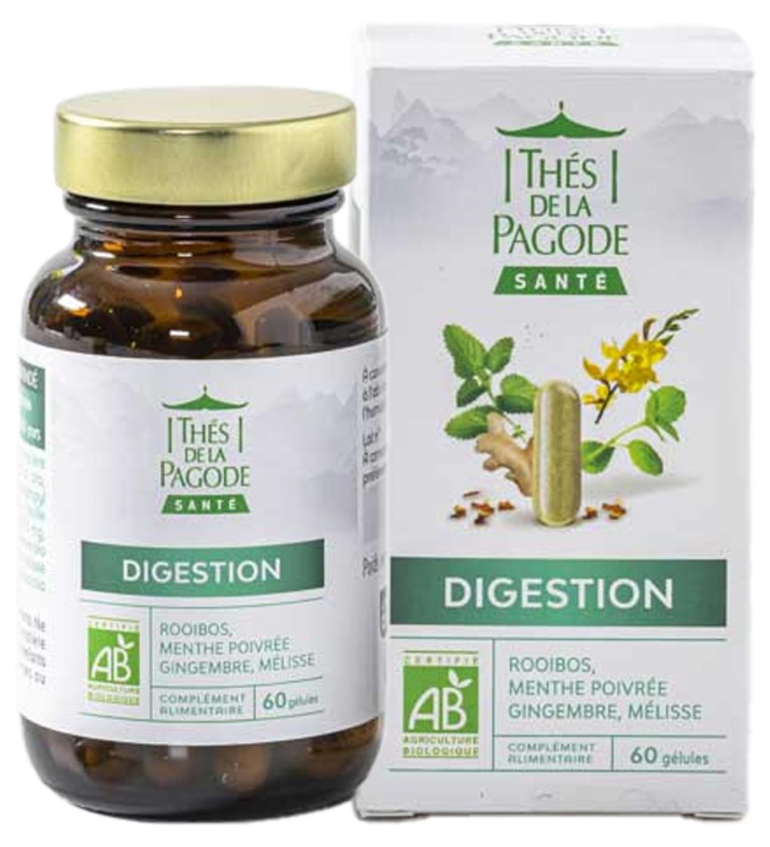 Th s de la Pagoda - Digestion Food Supplement - Rooibos Peppermint Ginger Melissa - 60 Certified Organic Vegetable Capsules 30 Day Program