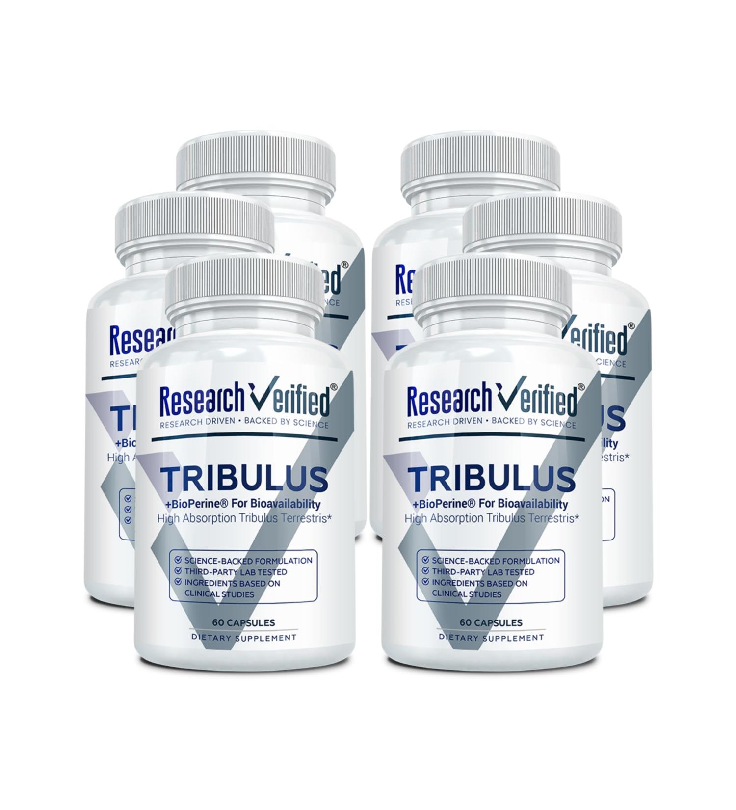 Research Verified Tribulus Terrestris - 1500mg- 95% Furostanol Saponins 5% Bioperine - 60 Count - 6 Bottles 60 Count (Pack of 6) - Buy Online on GoSupps.com