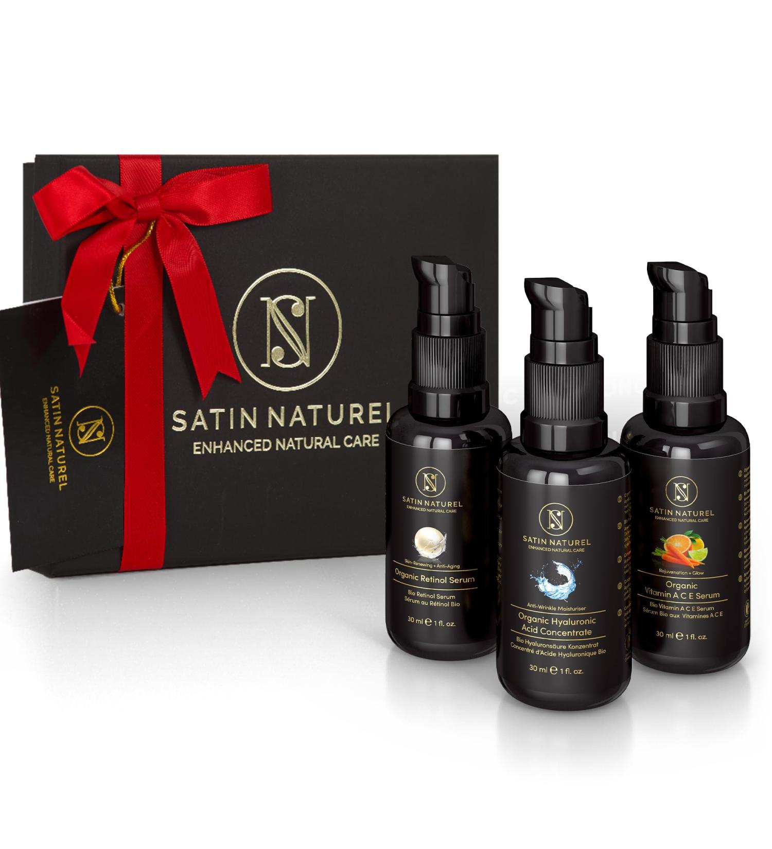 Christmas Beauty Gift Box with Hyaluronic Acid, Vitamin C & Retinol Serum - Natural Skincare Set for Women - Ideal Gifts for Her & Mum | Satin Naturel - Buy Online on GoSupps.com