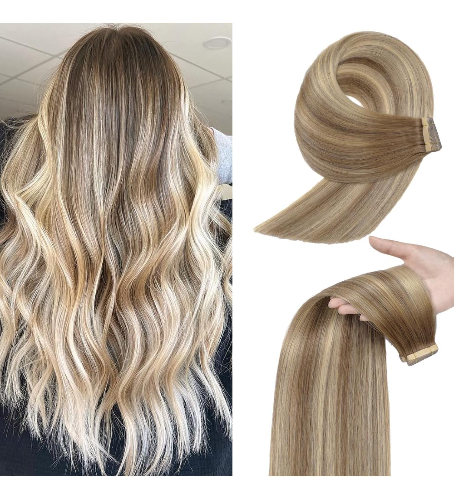 YDDM Tape-In Extensions | Real Hair Light Brown & Gold Blonde | 20Pcs 40cm Skin Weft | Invisible Tape Extensions (16 inch 10/10#) - Buy Online on GoSupps.com