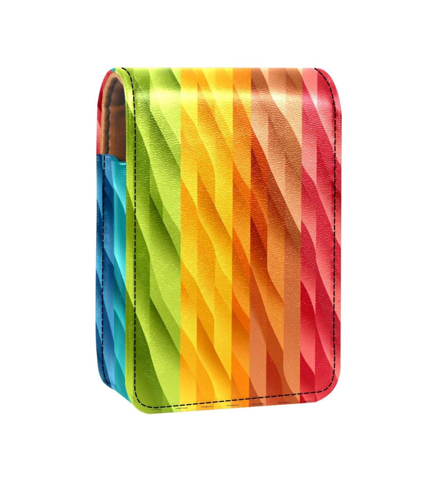 Travel Lipstick Organizer Case - Portable Makeup Bag with Mirror | Abstract Rainbow Stripes Design - Buy Online on GoSupps.com