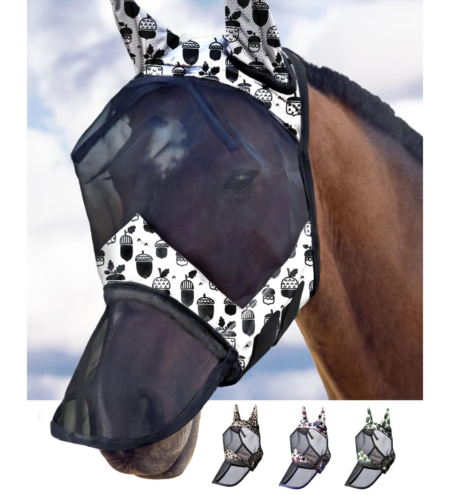 Harrison Howard CareMaster Horse Fly Mask Long Nose with Ears - UV Protection for Horses - Pinecone (M) - Buy Online on GoSupps.com
