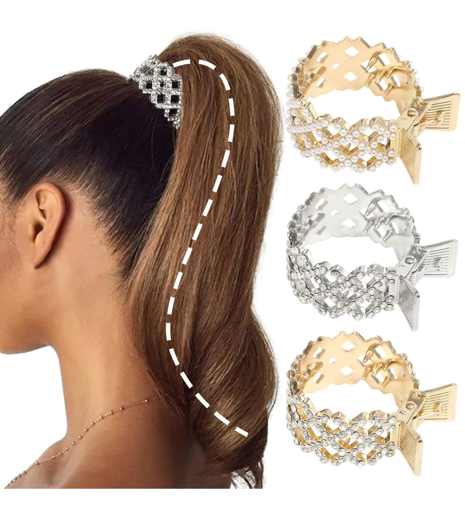 HAIMEIKANG 3 Pcs Metal Pearl & Rhinestone Hair Claw Clips for High Ponytail - Cute Hair Accessories for Women with Thick Long Hair - Buy Online on GoSupps.com