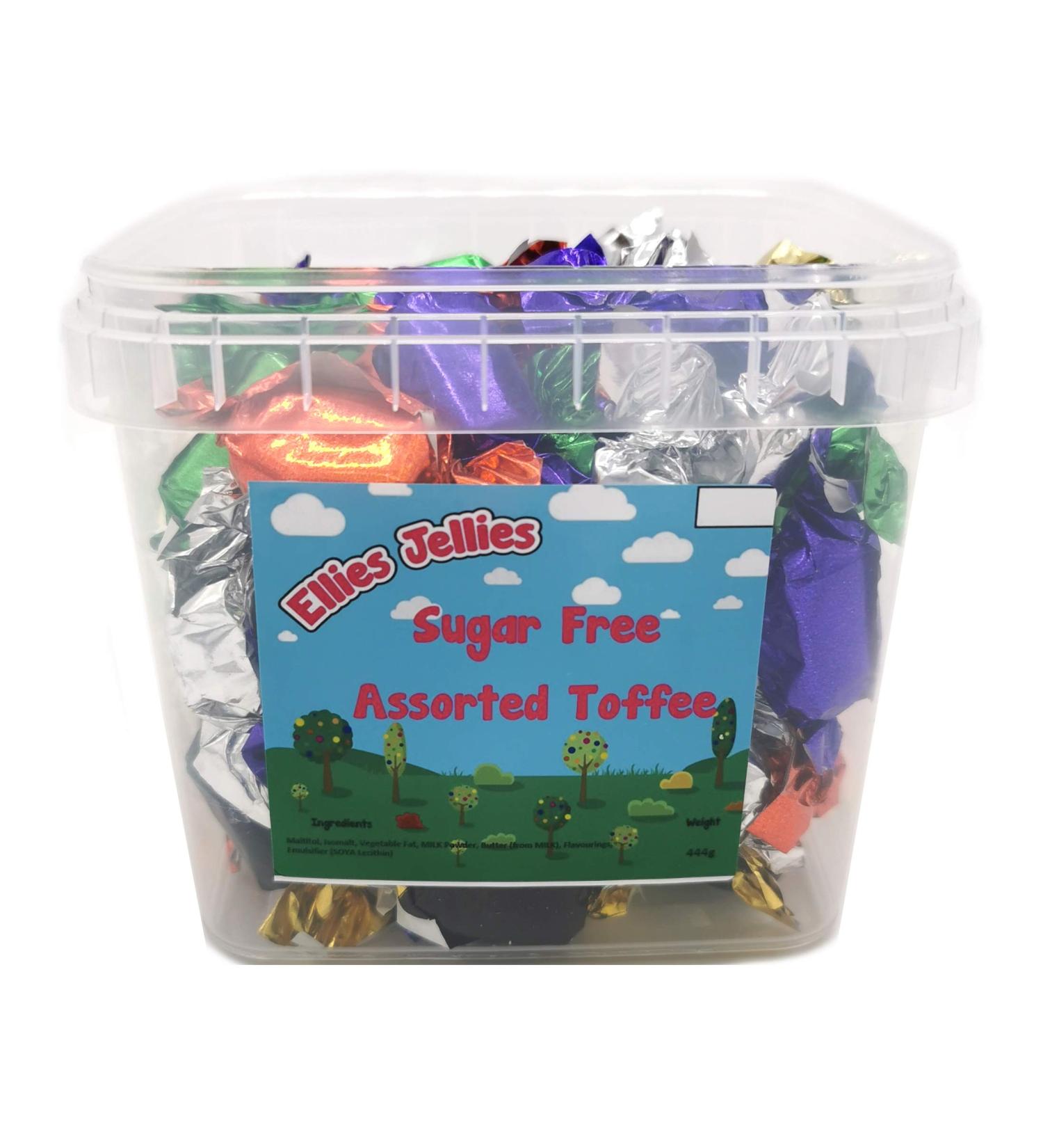 Ellies Jellies-Sugar Free Assorted Toffee- 444g Square Tub-Individually Wrapped-Several Flavours