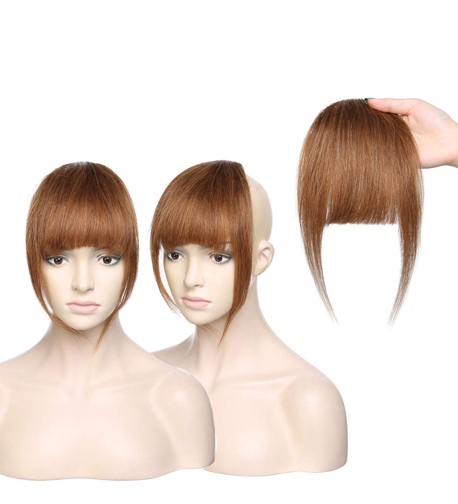 Silk-co Hair Bangs Clip in #06 Light Brown One Piece Hair Fringe Front Bangs Remy Human Hair Extensions with Temples - Buy Online on GoSupps.com