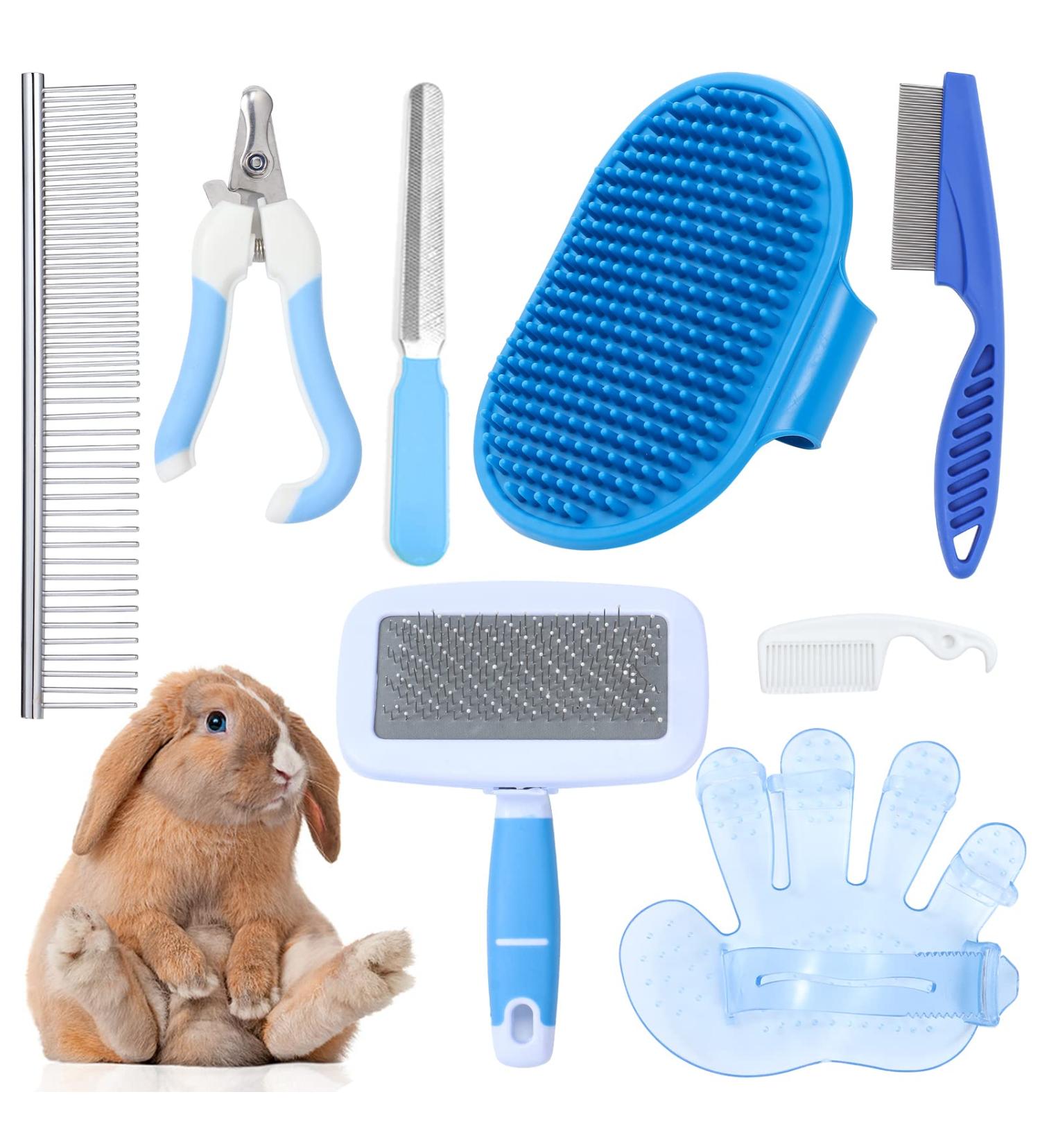 8 PCS Rabbit Grooming Kit  Rabbit Brush  Small Animal Pets Grooming Kits Include Pet Grooming Shedding Slicker Brush  Bath Massage Glove Brush  Nail Clipper  Flea Comb  Pet Double-Sided Comb for Rabbits Guinea Pigs Hamster Bunny(blue) (One Size  bule) One - Buy Online on GoSupps.com