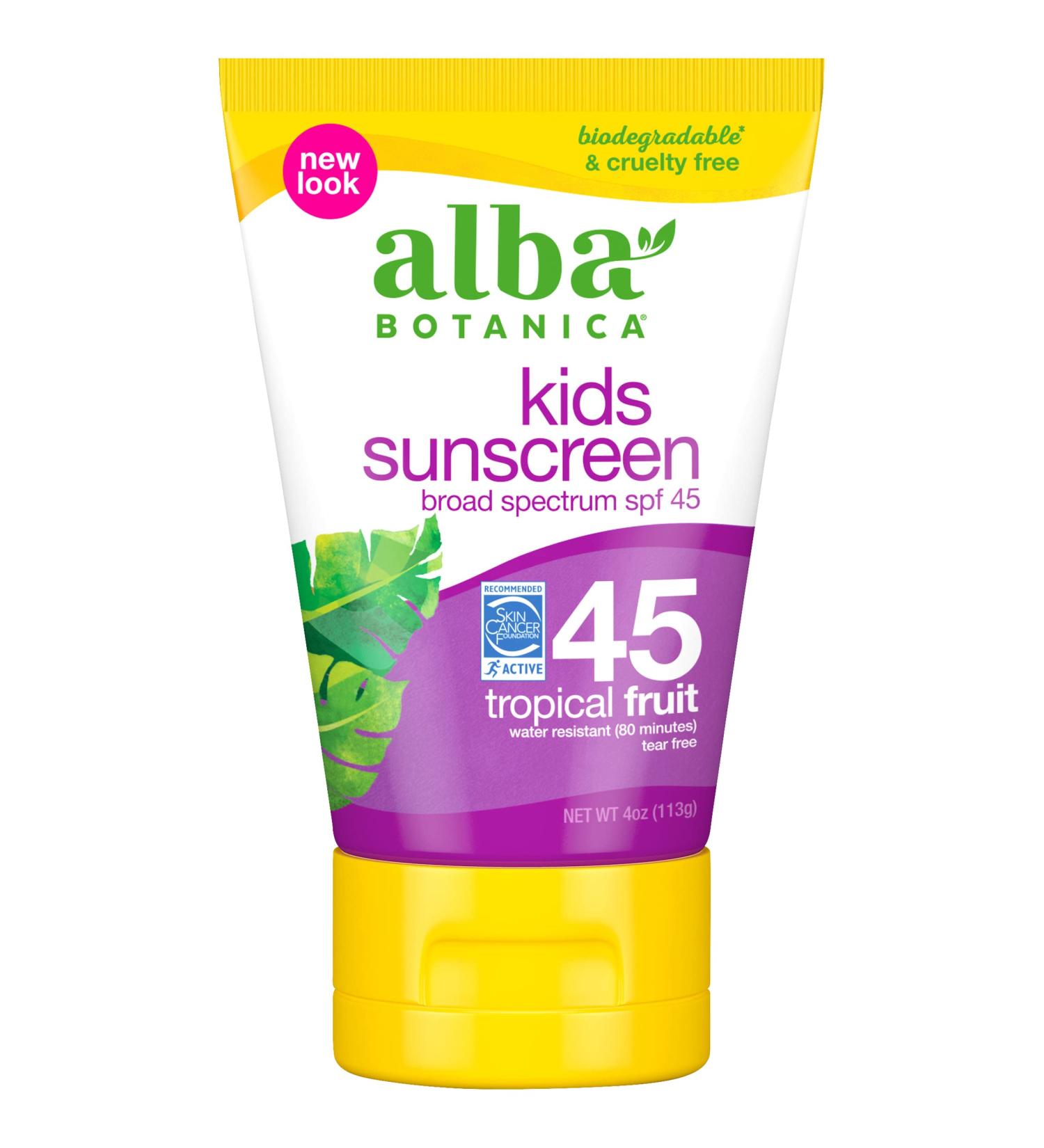 Alba Botanica Kids Sunscreen SPF 45 Tropical Fruit - 4 oz (113g) | Natural & Safe Protection - Buy Online on GoSupps.com