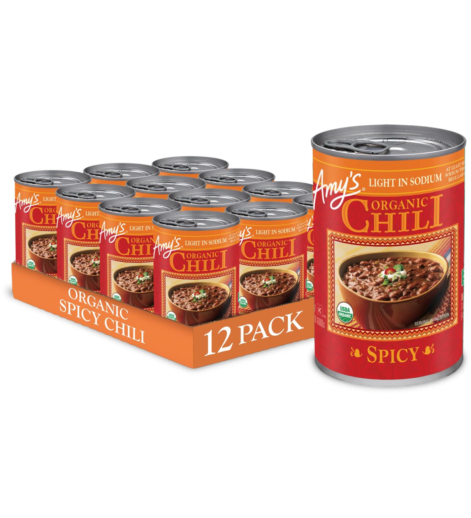 Amy's Chili Light in Sodium Spicy Gluten Free Organic Vegetarian 14.7 Oz (12 Pack) - Buy Online on GoSupps.com
