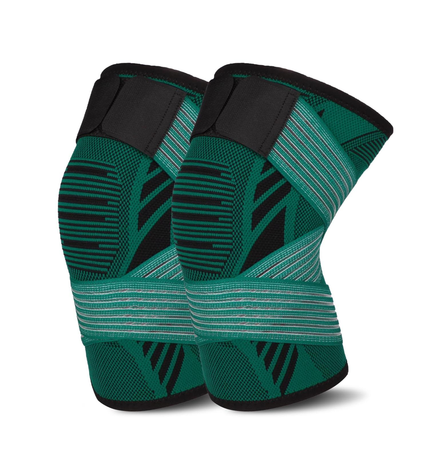 Kniebandage f r Frauen & M nner - 2 St ck Knieunterst tzung mit verstellbaren Riemen & rutschfestem Silikon f r Sport Arthritis Bandverletzung Meniskusverletzung (M Dunkelgr n) - Buy Online on GoSupps.com