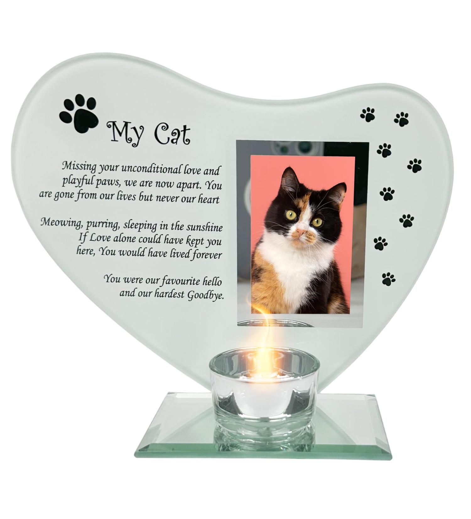 My Cat Glass Memorial Candle Holder and Photo Frame | Grief Sympathy Gift for cat Owners | Memorial plaques for Pets | cat Frame Memorial | Remembrance for cat | cat Candle Holder | in Memory of pet - Buy Online on GoSupps.com