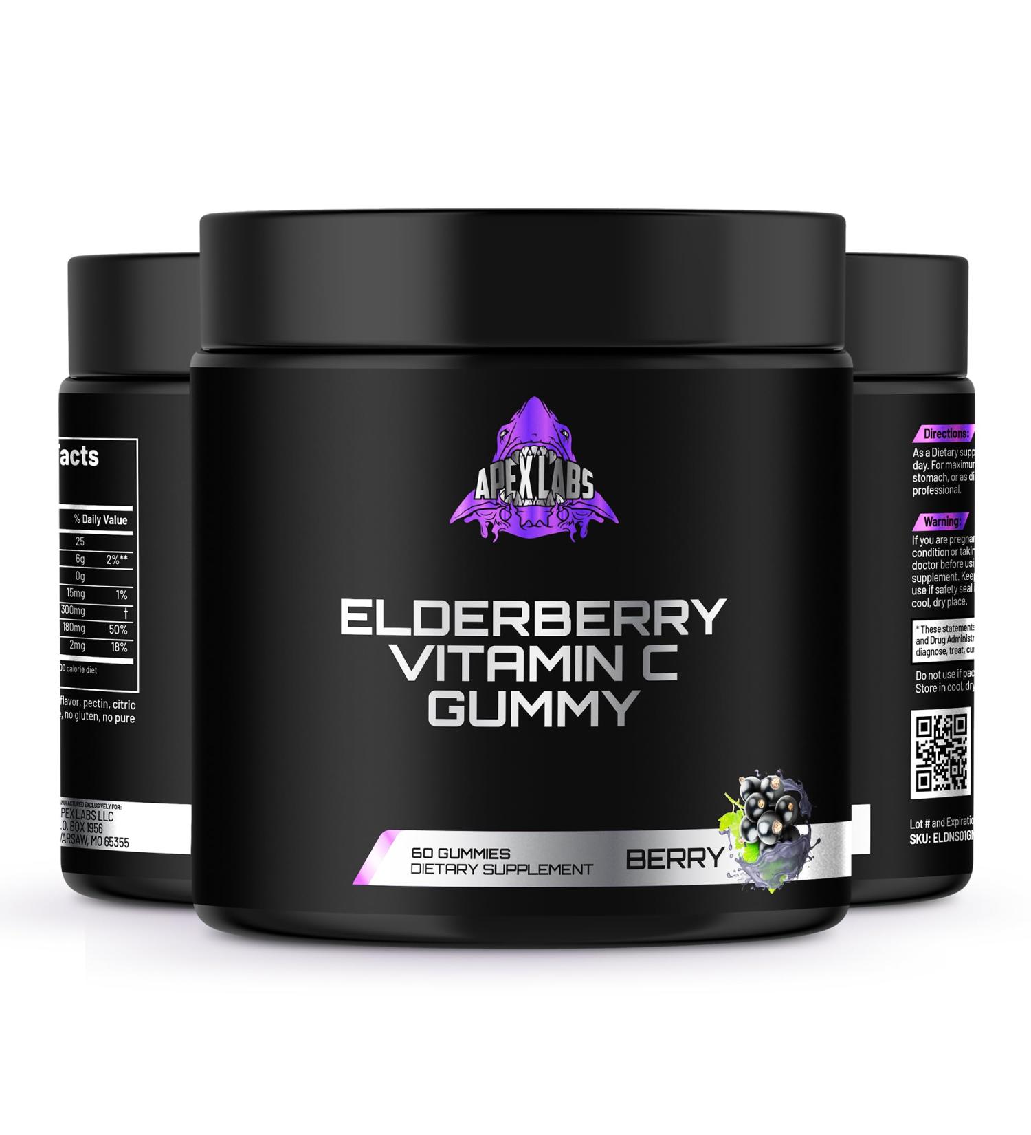 Apex Labs Extra Strength Elderberry Gummies Immune Support 300mg Elderberry Vitamin C and Zinc Berry - 60 Count - Buy Online on GoSupps.com
