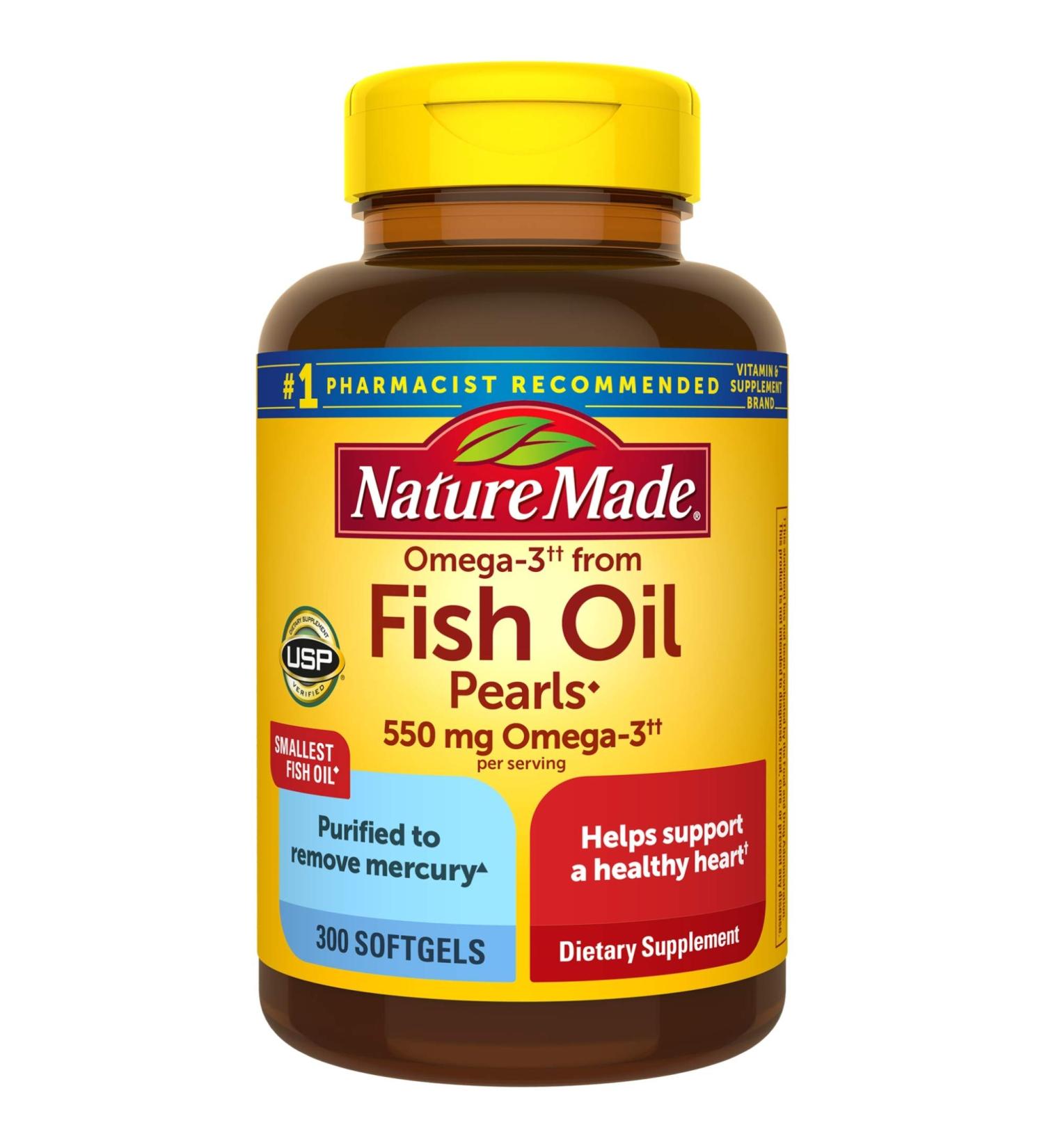 Nature Made Fish Oil Pearls 550mg, 300 Softgels - Omega 3 Supplement for Heart Health - Buy Online on GoSupps.com