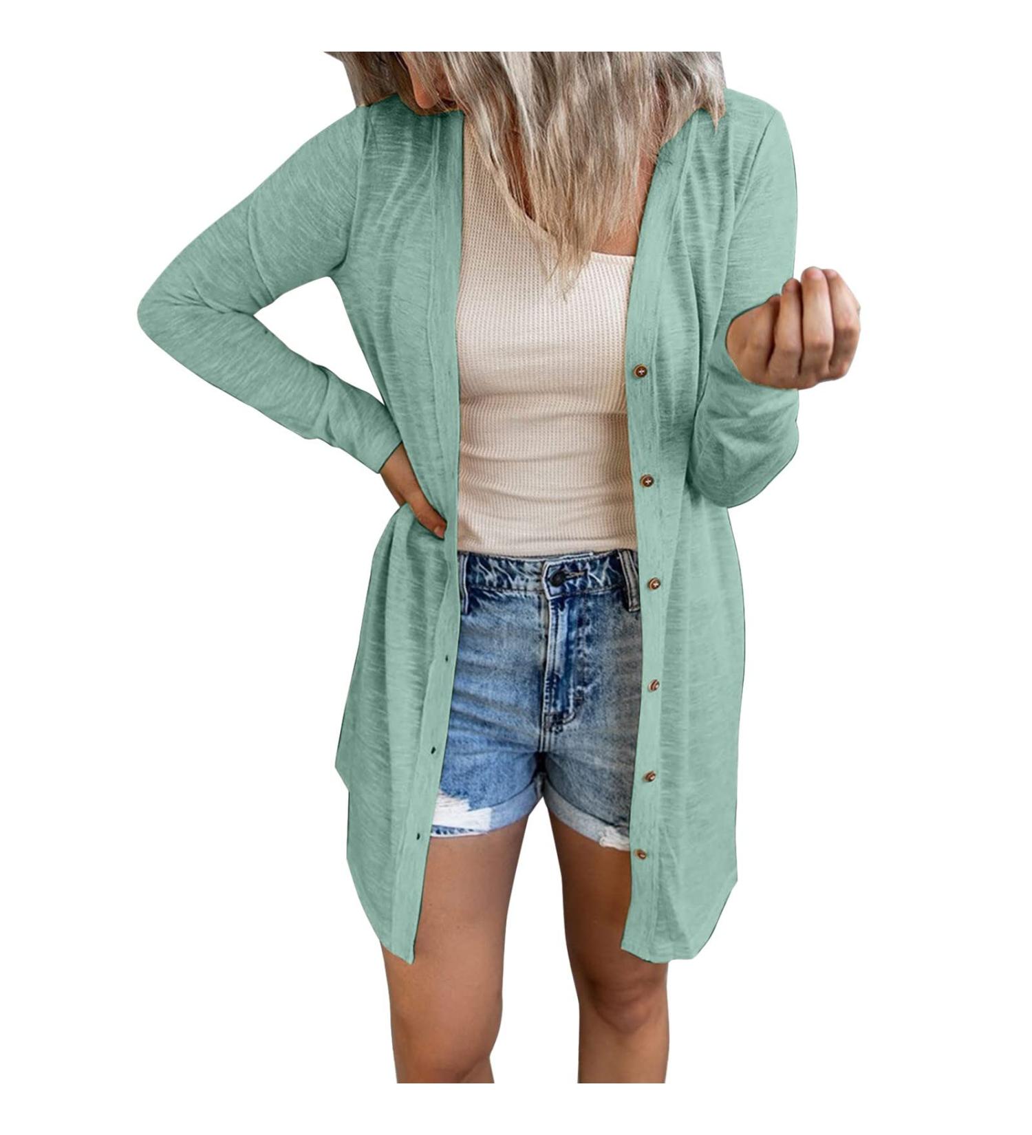 Long Shirt Outerwear Top Thin Warm Knitted Coat Women's Blouse V-Neck Shirt Tunic Long Women's Tunic Women's Shirt Casual Checked Shirt Women's Winter Chunky Knit Jacket G-green XXL - Buy Online on GoSupps.com