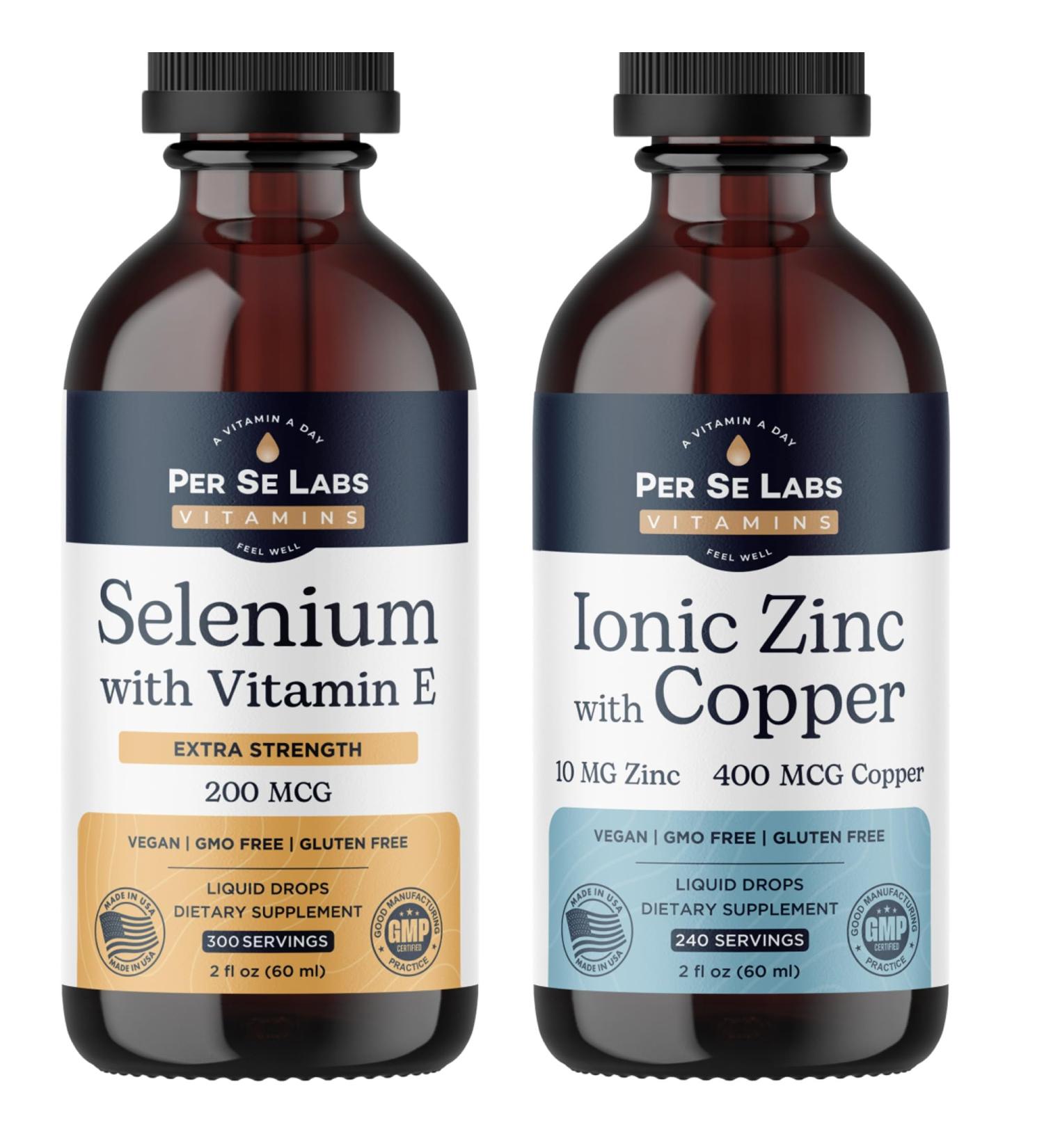 Immune & Vitality Boosting Bundle: Selenium & Vitamin E Drops + Ionic Zinc & Copper Liquid Drops - Buy Online on GoSupps.com