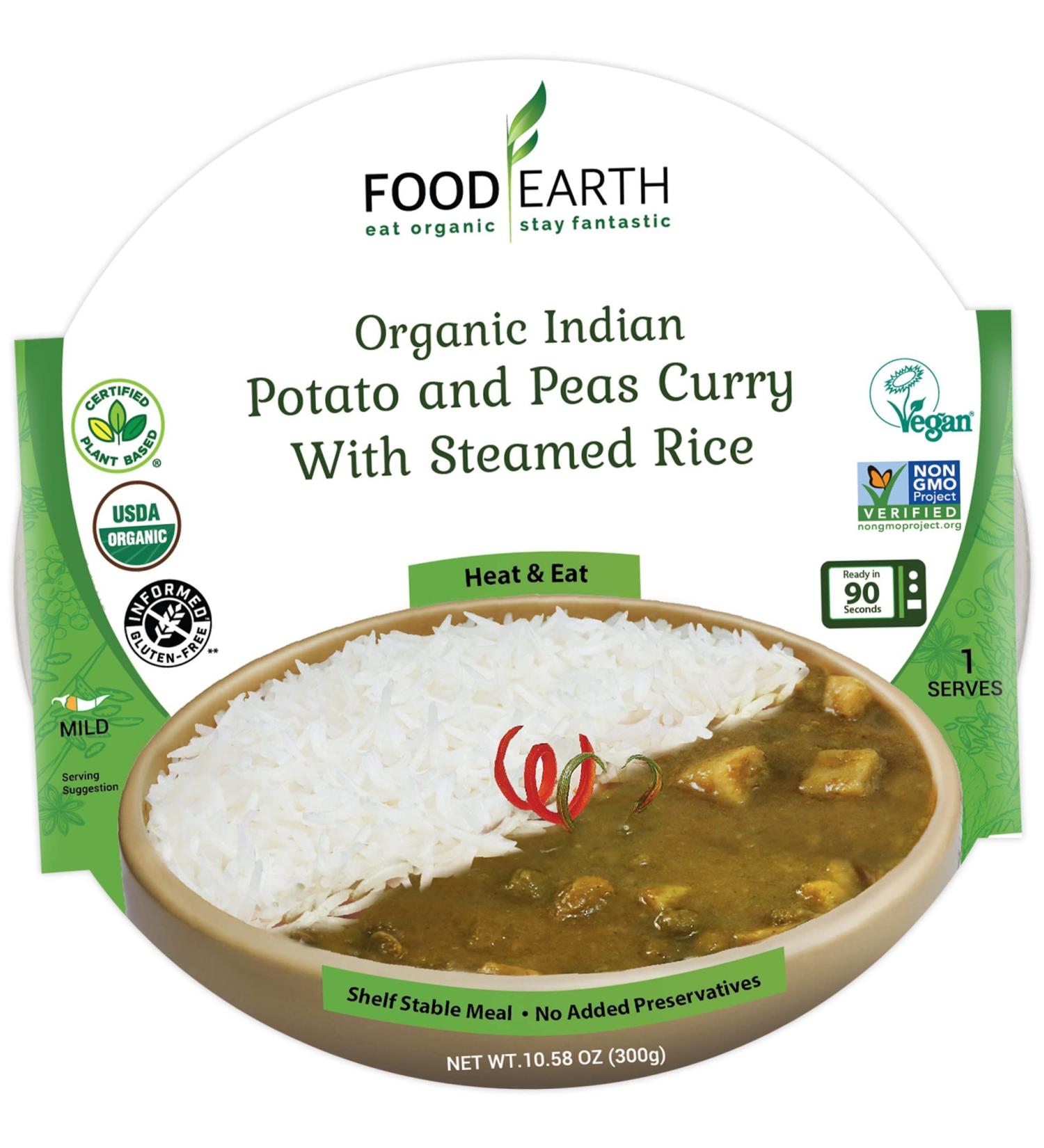 Food Earth Organic Potato & Peas Curry with Rice - Ready to Eat Indian Meal, Gluten-Free, Pack of 6 - Buy Online on GoSupps.com