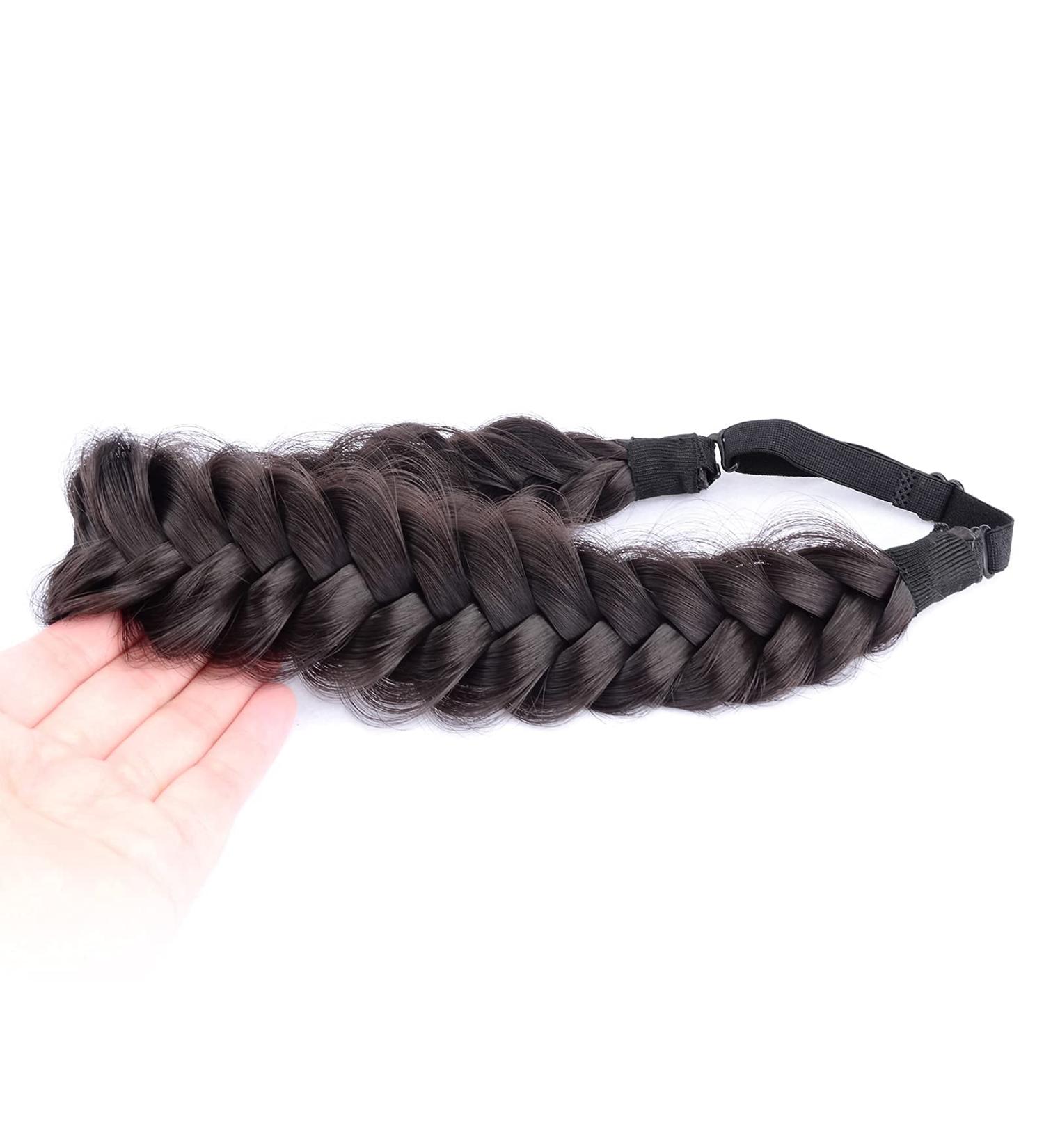 BOBIYA Messy Wide 2 Strands Synthetic Hair Braided Headband in Deep Brown - Elastic Stretch Hairpiece for Women - Buy Online on GoSupps.com