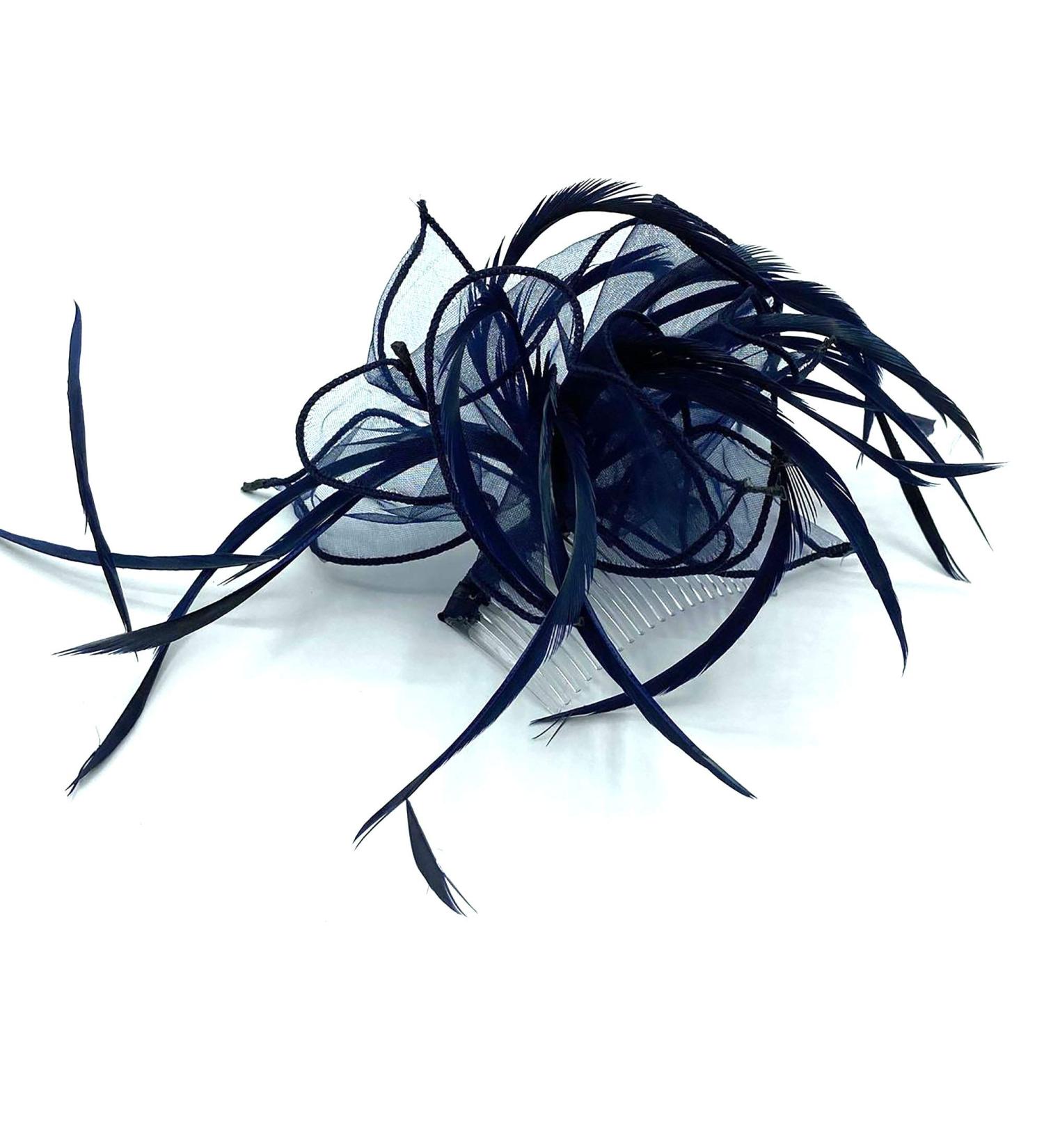 Ladies Mesh Feather Comb Fascinator Ladies Day Races Ascot Weddings Hair Piece (Navy Blue) - Buy Online on GoSupps.com