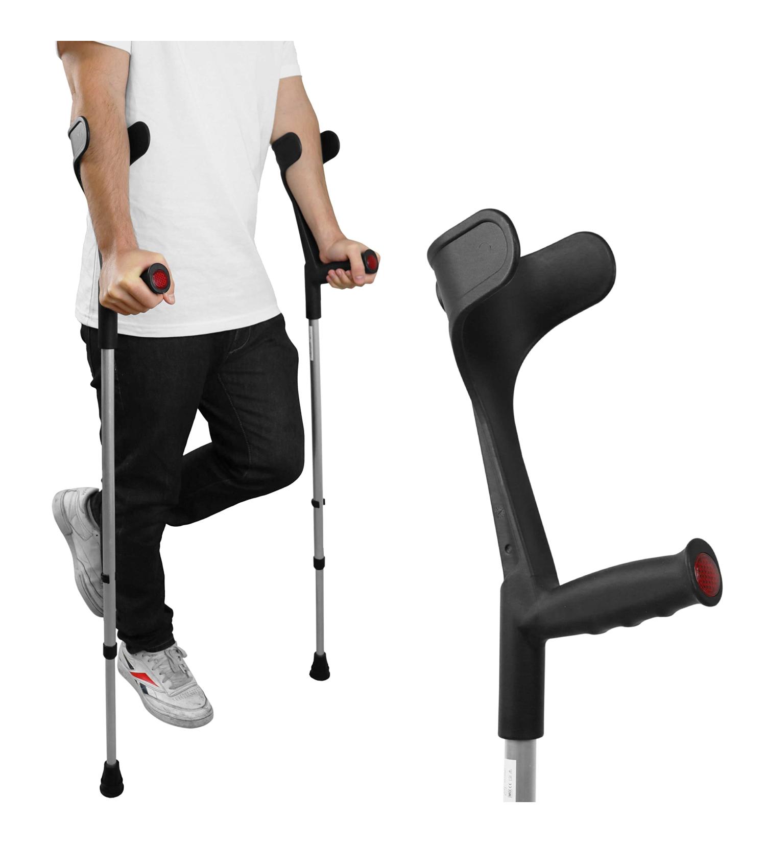 Pepe Adult Forearm Crutches x2 - Adjustable Aluminum Arm Crutches for Walking - Open Cuff Design - Black - Made in Europe - Buy Online on GoSupps.com