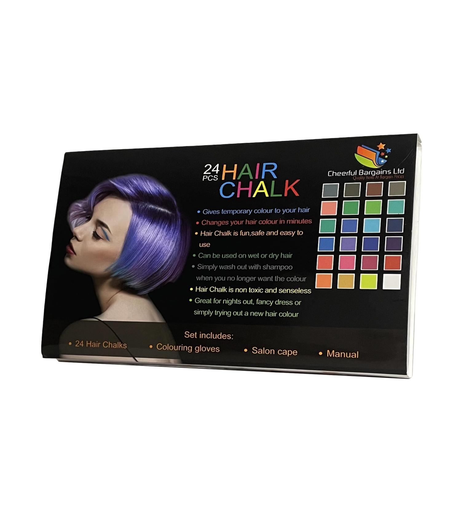 24 Piece Hair Chalk Vibrant Colours Temporary Hair Dye Gloves & Cape Included - Buy Online on GoSupps.com