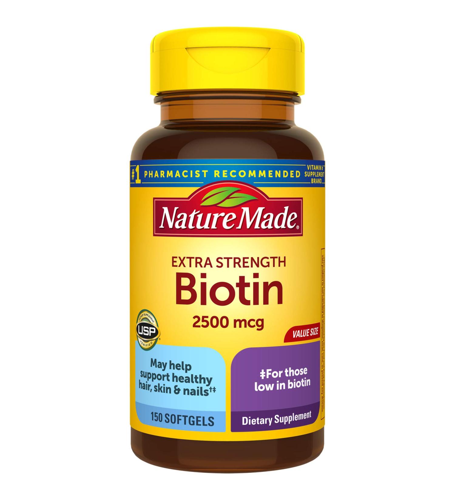 Nature Made Extra Strength Biotin 2500 mcg Softgels - Healthy Hair, Skin & Nail Support - 150 Day Supply - Buy Online on GoSupps.com