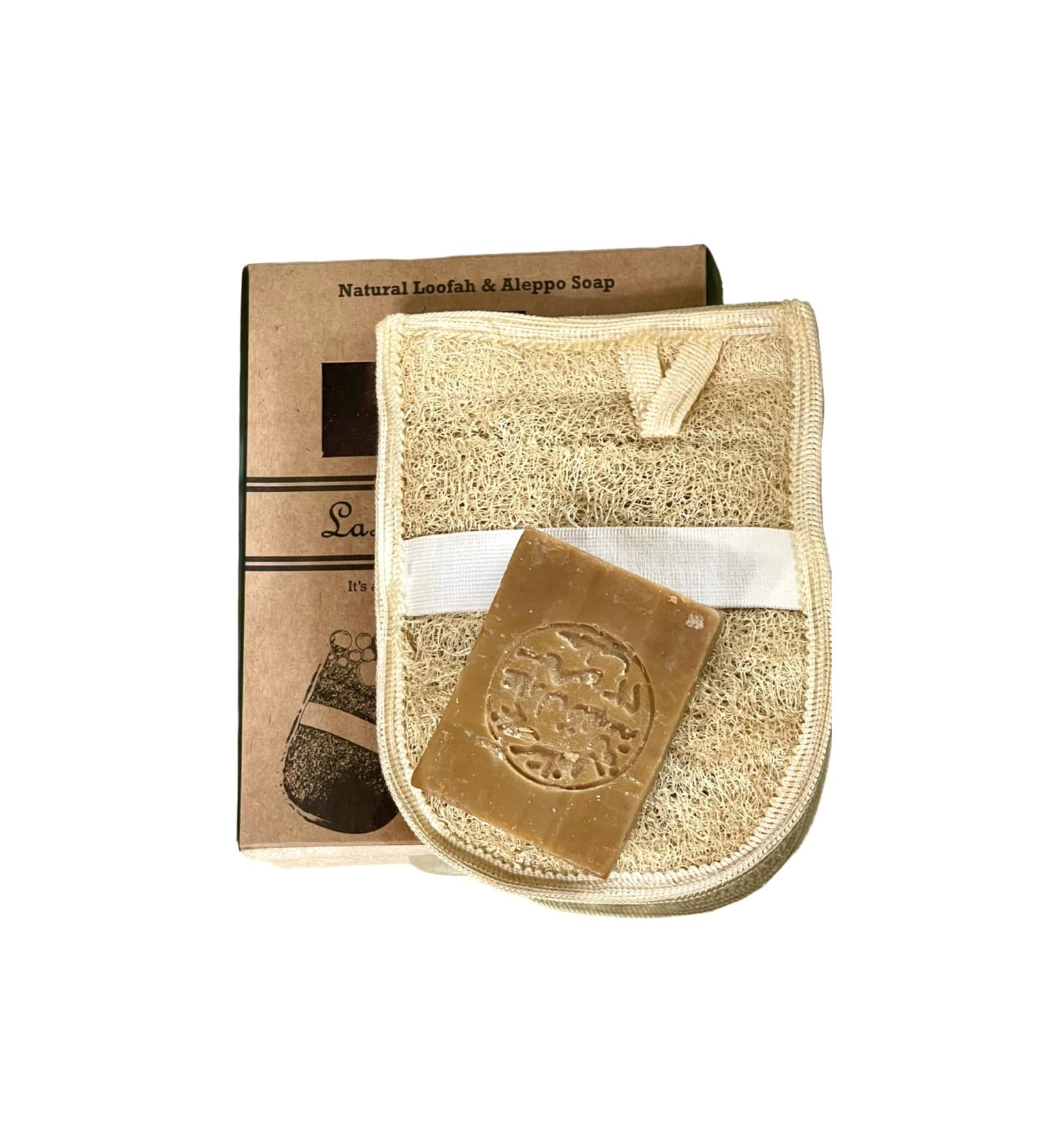 Organic Aleppo Soap Bar with Loofah | 86% Olive & Laurel Oil | Vegan All-Natural for Body Face Hands & Hair - Buy Online on GoSupps.com