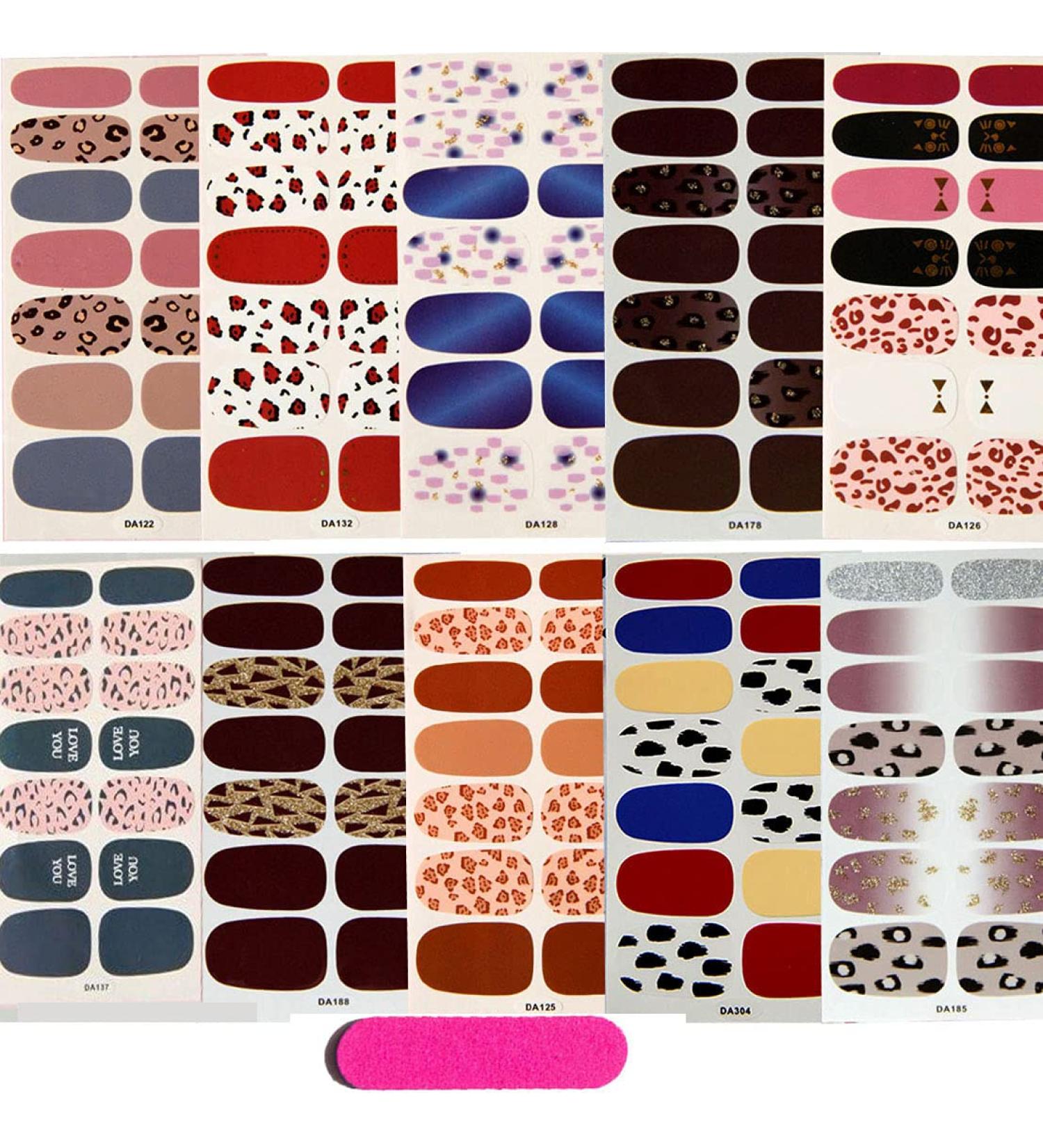 10 Sheets Leopard Full Wraps Nail Polish Stickers with Nail File MWOOT Nail Stickers Strips Self-Adhesive Nail Art Decals Designs for Women Girls - Buy Online on GoSupps.com