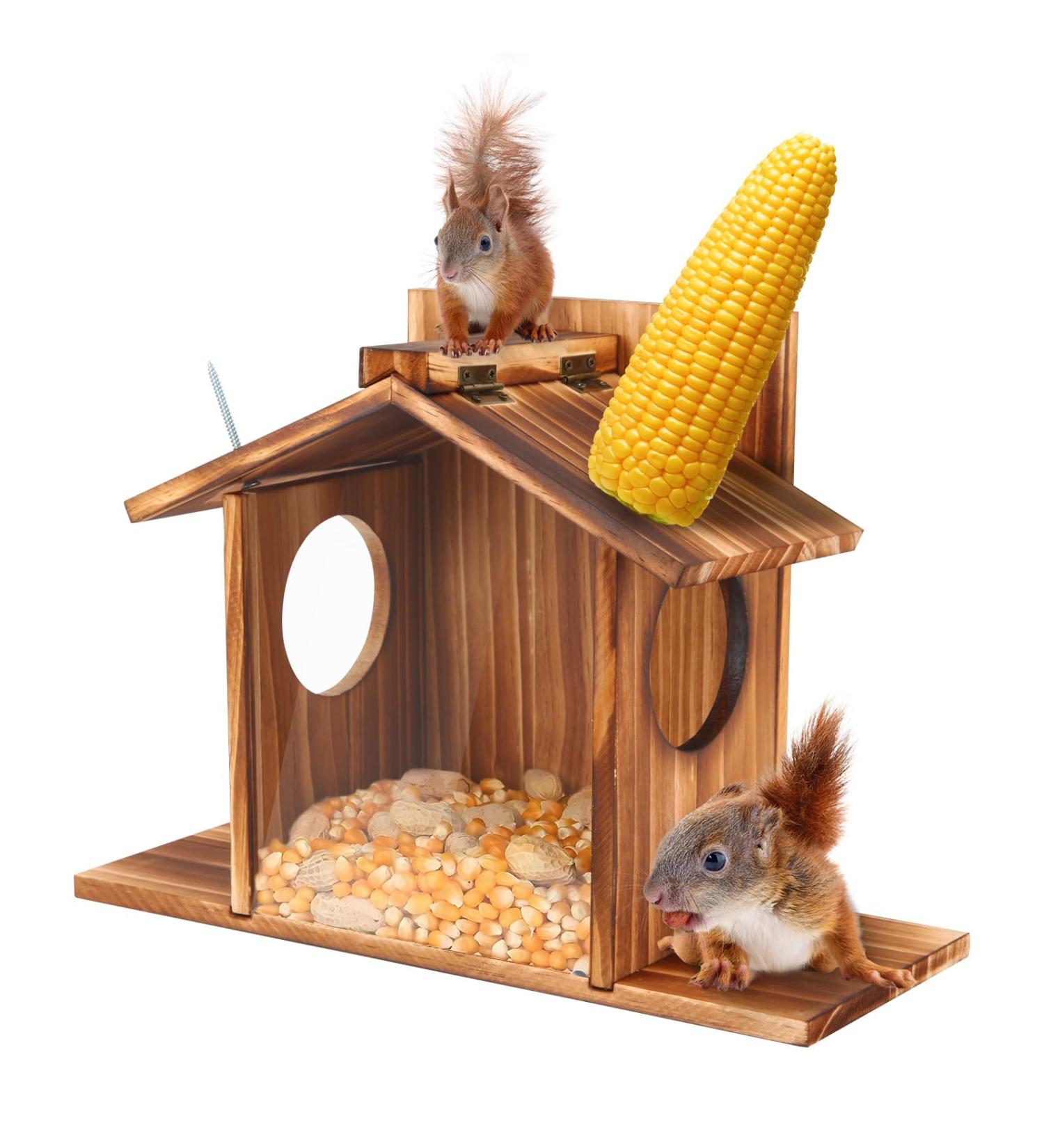 LgowithU Squirrel Feeder Wood Squirrel Feeders for Outside Winter Durable Box Easy to Fill with Removable Front Panel for Corn Peanuts Nuts - Buy Online on GoSupps.com